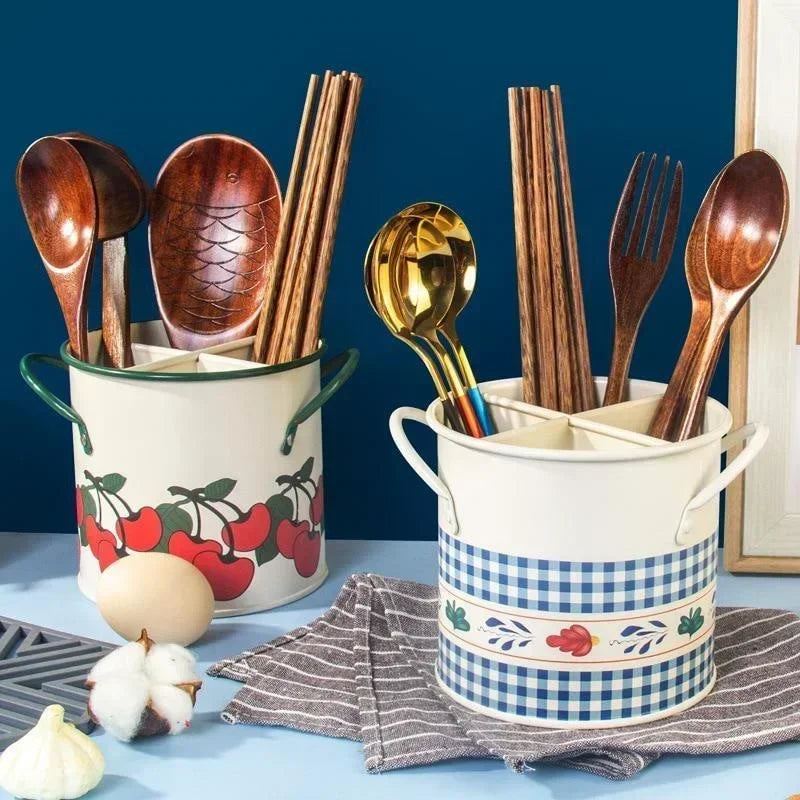 Iron Kitchen Organizer with Divider, Printed Cutlery Tray 0