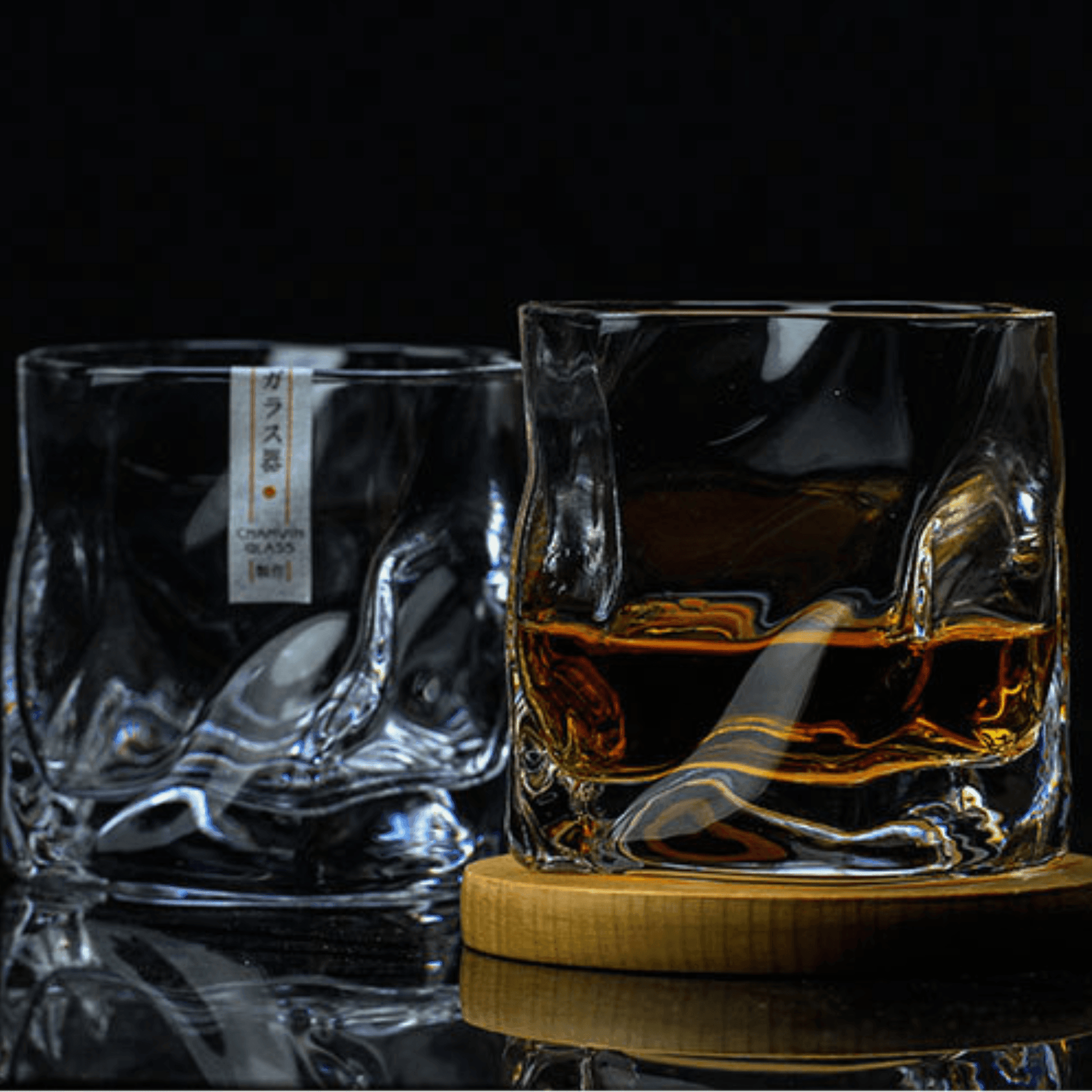 Japanese Edo Kiriko Crumple Body Whisky Glass in a Wooden Gift Box 1