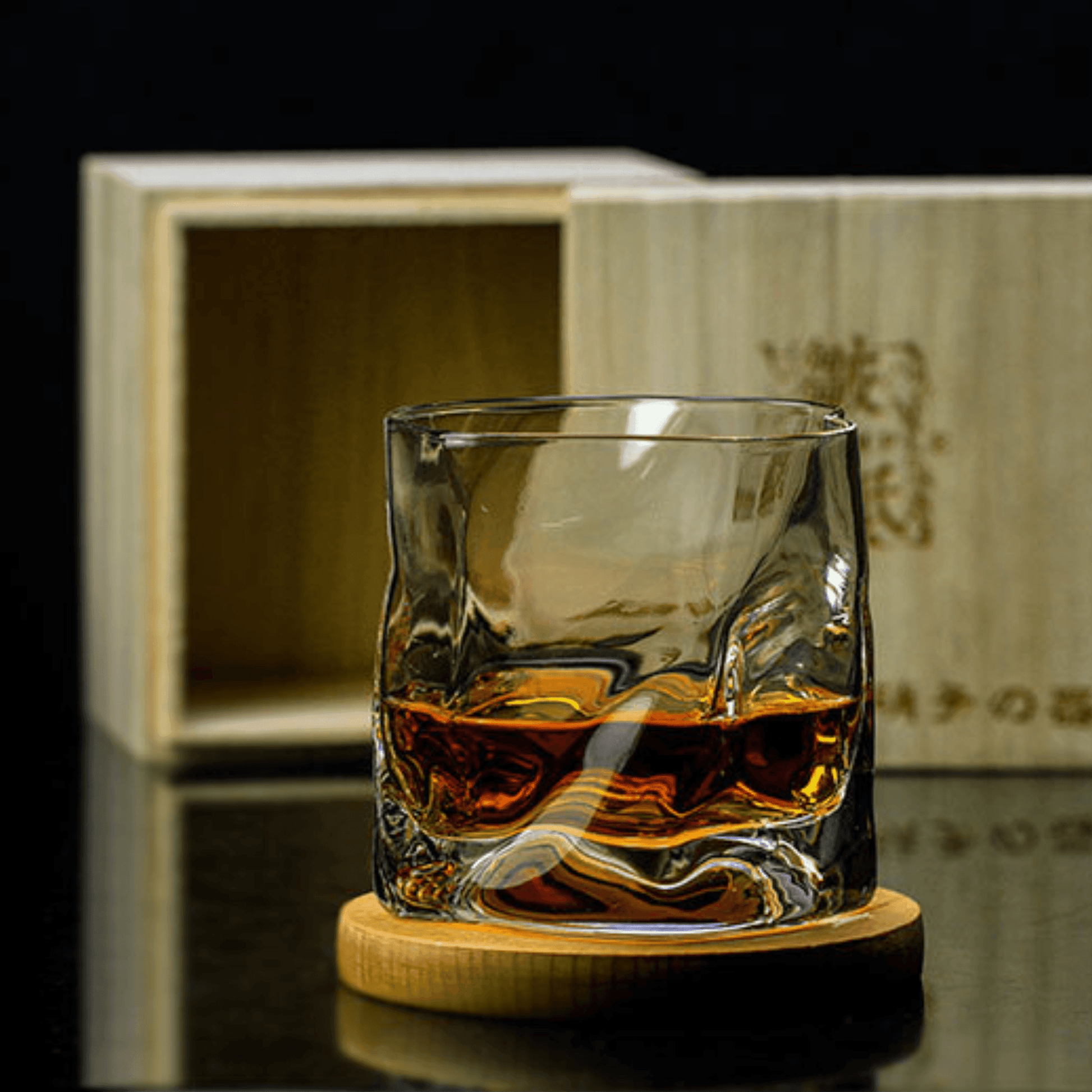 Japanese Edo Kiriko Crumple Body Whisky Glass in a Wooden Gift Box 3
