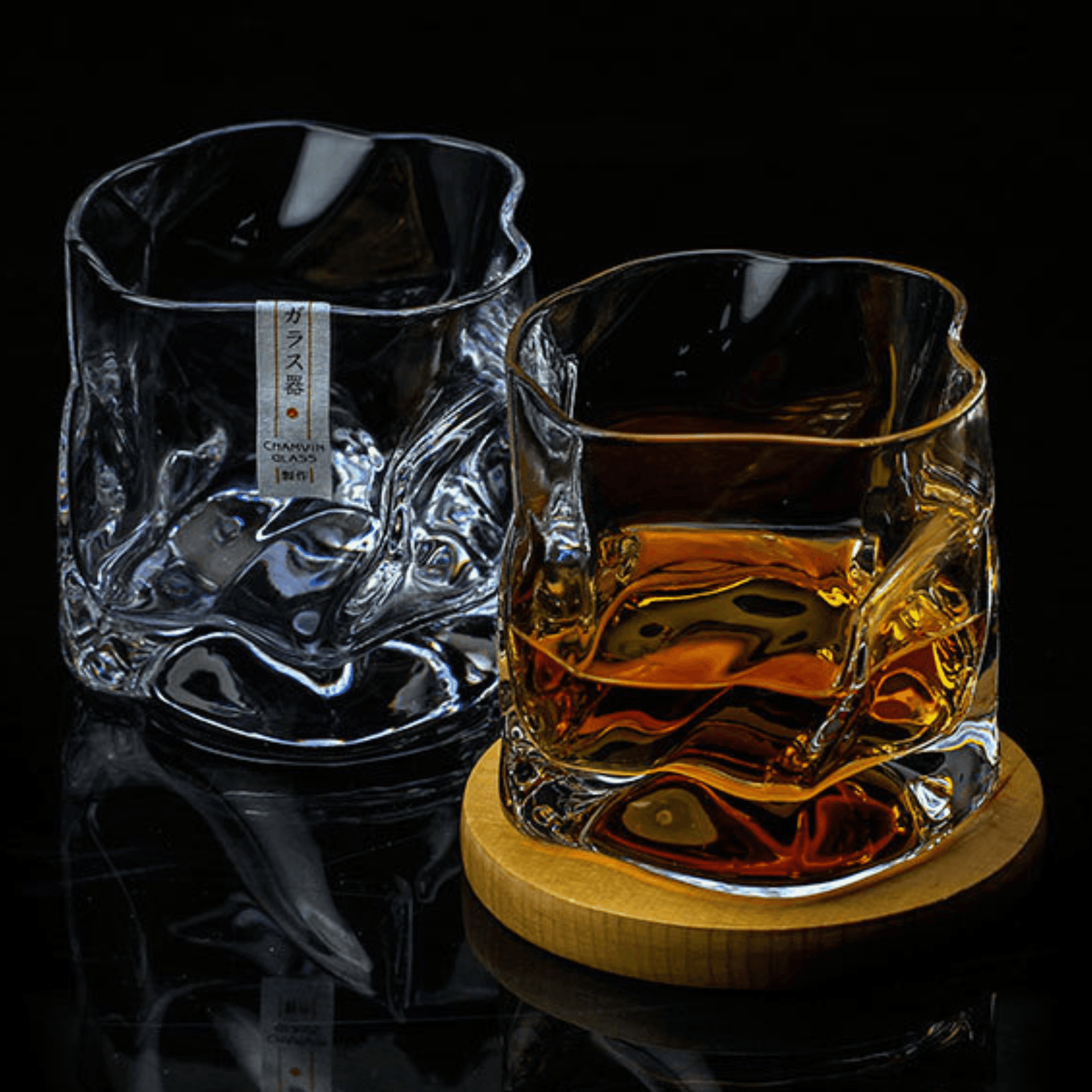 Japanese Edo Kiriko Crumple Body Whisky Glass in a Wooden Gift Box 7