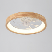 Japanese Solid Wood Round LED Ceiling Fan Light with Dimming 0