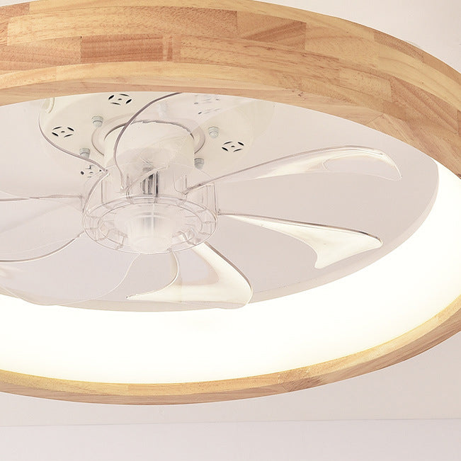 Japanese Solid Wood Round LED Ceiling Fan Light with Dimming 3