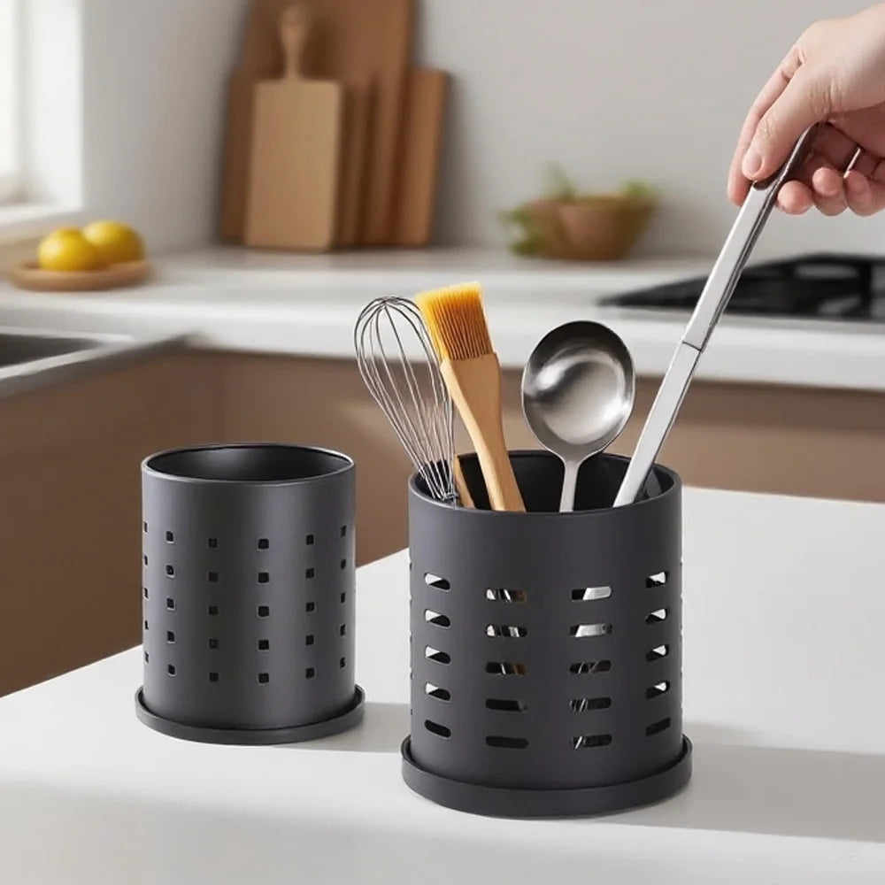 Large Black Stainless Steel Utensil Organizer, Durable Kitchen Cutlery Holder 1