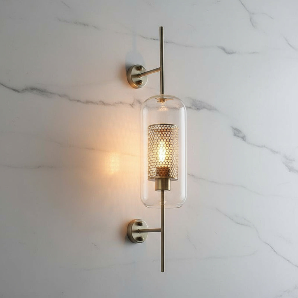 Modern Glass Wall Sconce, Clear Glass and Metallic Finish 0