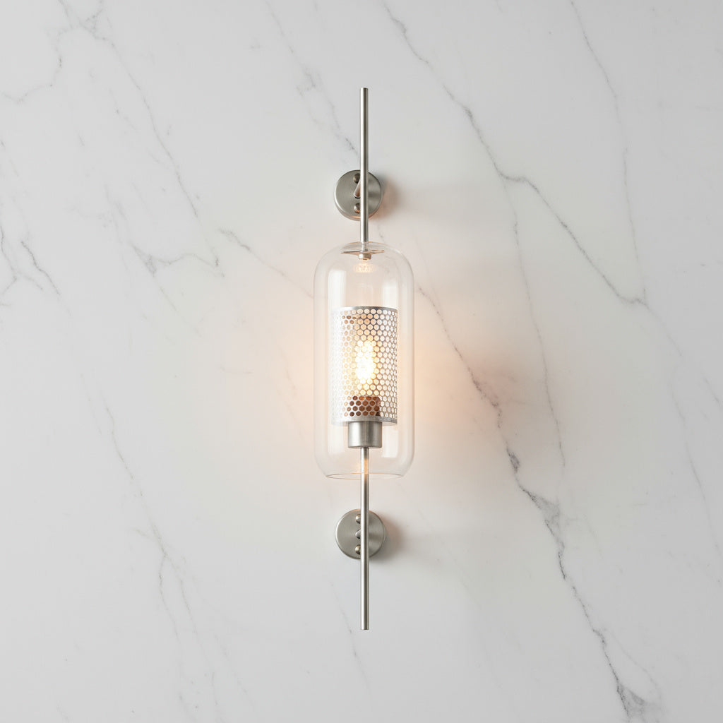 Modern Glass Wall Sconce, Clear Glass and Metallic Finish 11