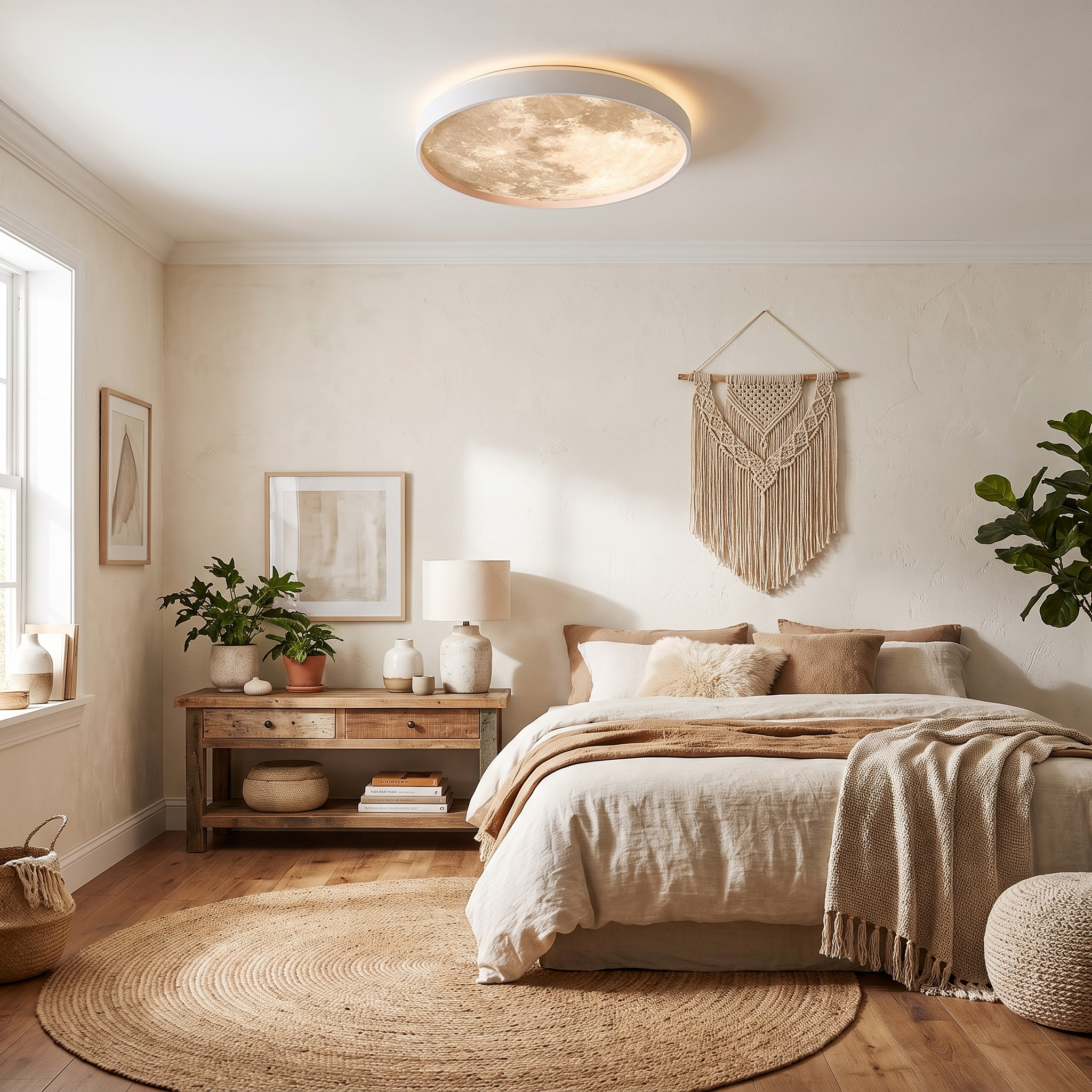 Moon Round LED Flush Mount Ceiling Light in Black or White 1