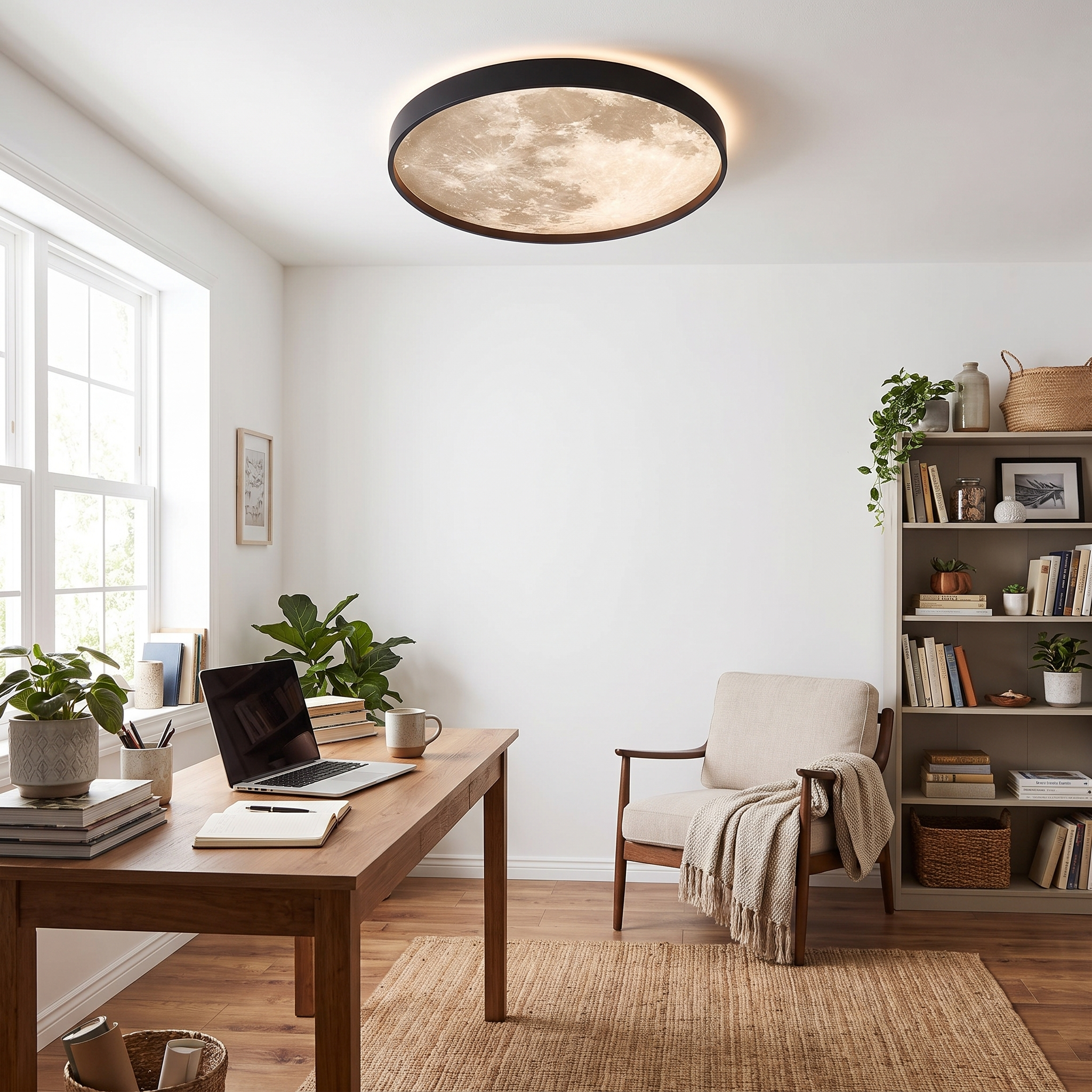 Moon Round LED Flush Mount Ceiling Light in Black or White 10