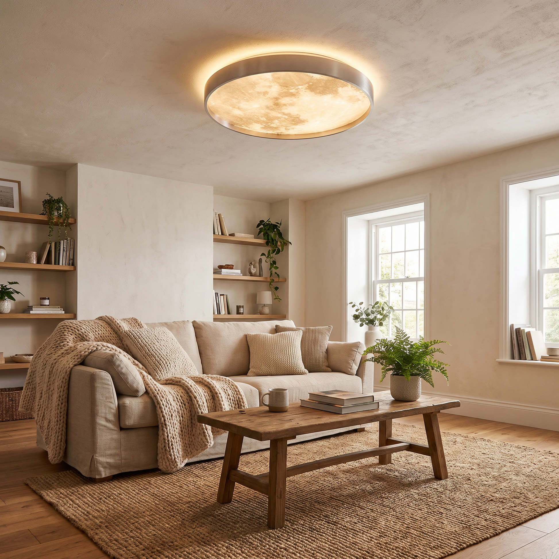 Moon Round LED Flush Mount Ceiling Light in Black or White 11