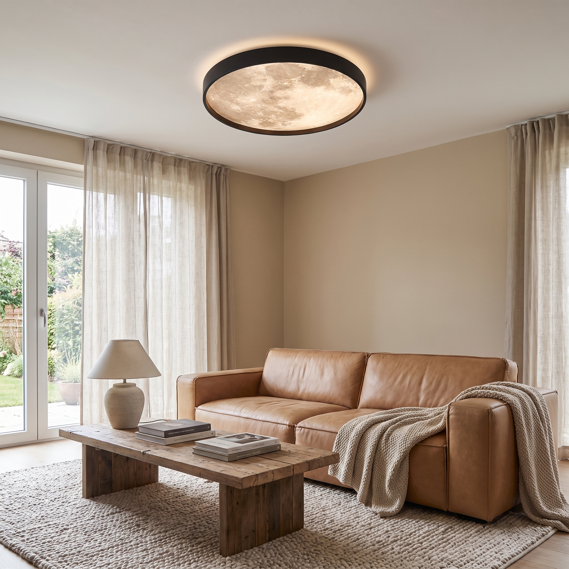 Moon Round LED Flush Mount Ceiling Light in Black or White 2