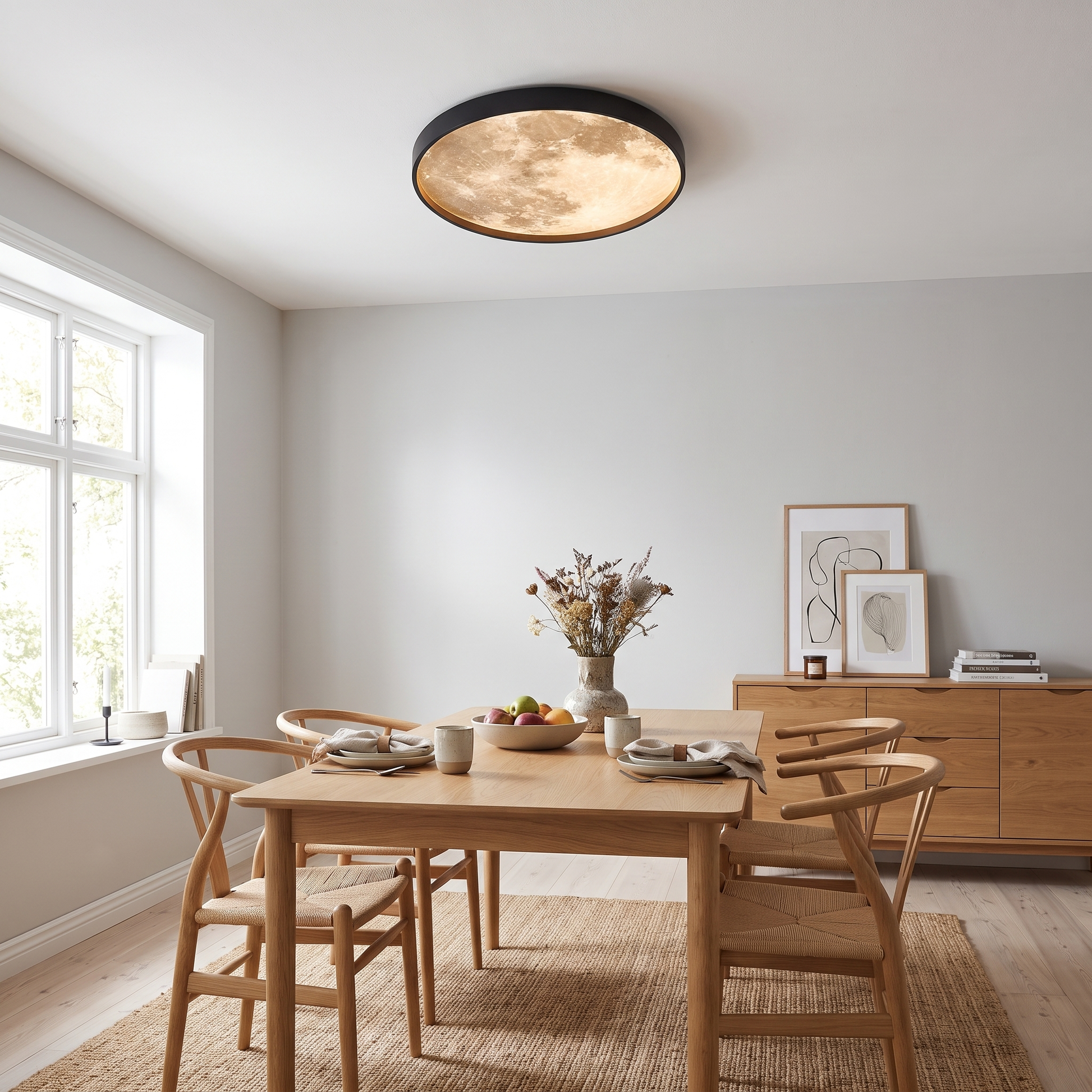 Moon Round LED Flush Mount Ceiling Light in Black or White 3