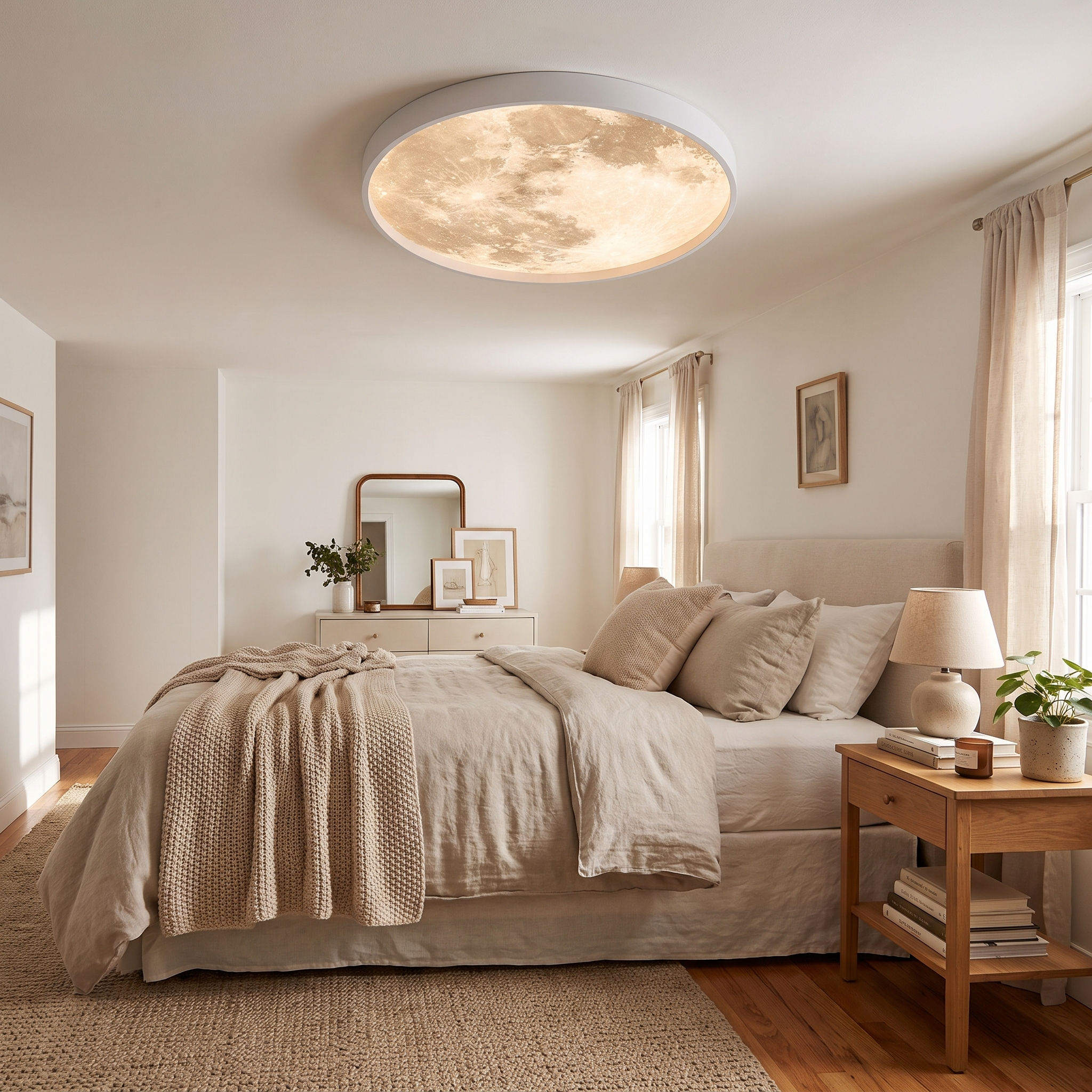 Moon Round LED Flush Mount Ceiling Light in Black or White 4