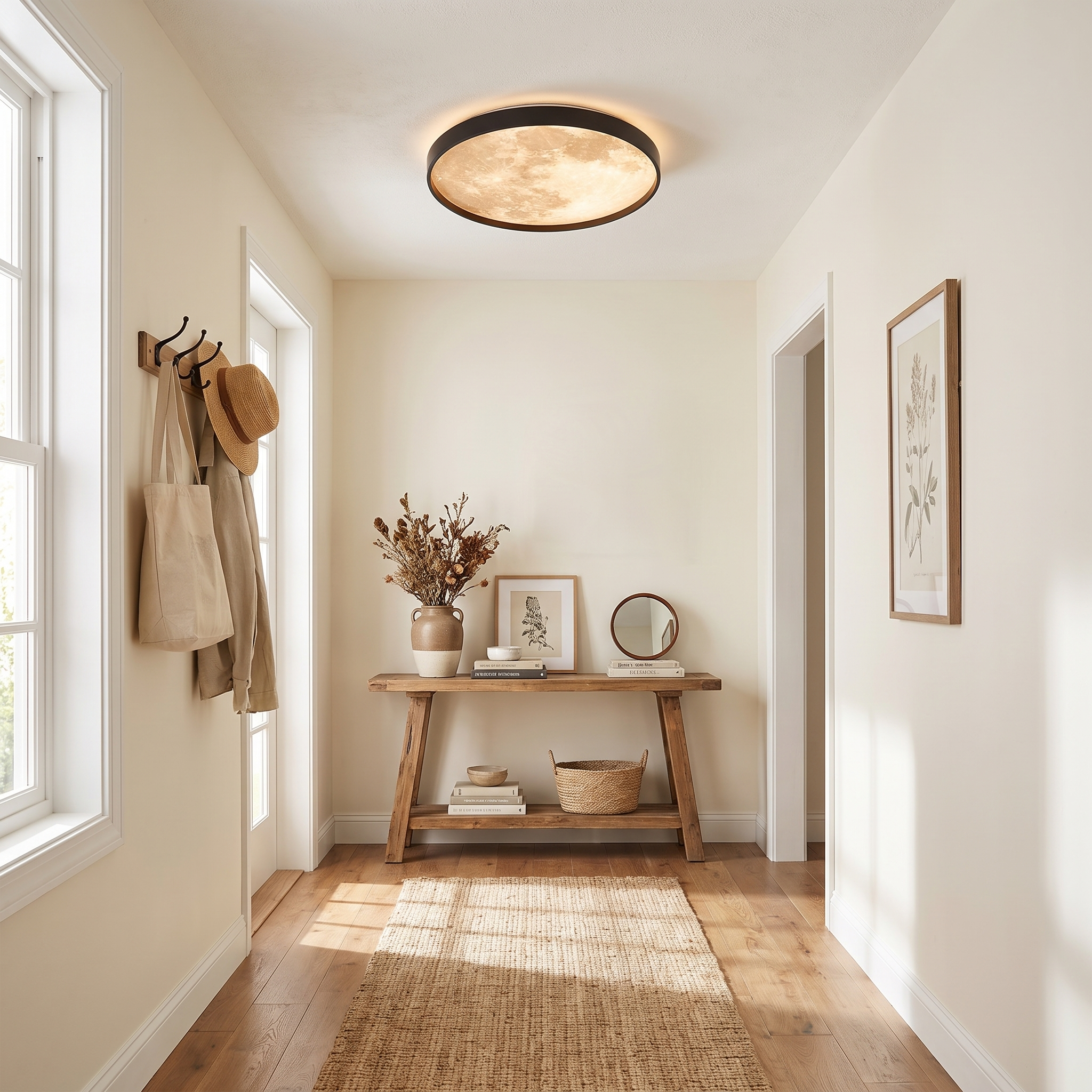 Moon Round LED Flush Mount Ceiling Light in Black or White 5