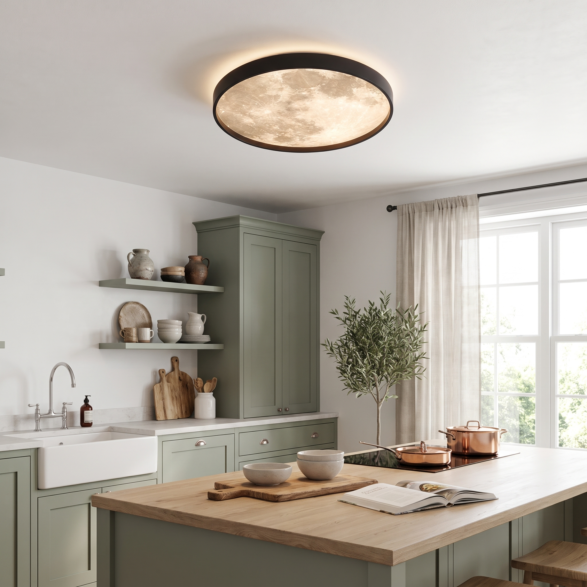 Moon Round LED Flush Mount Ceiling Light in Black or White 7