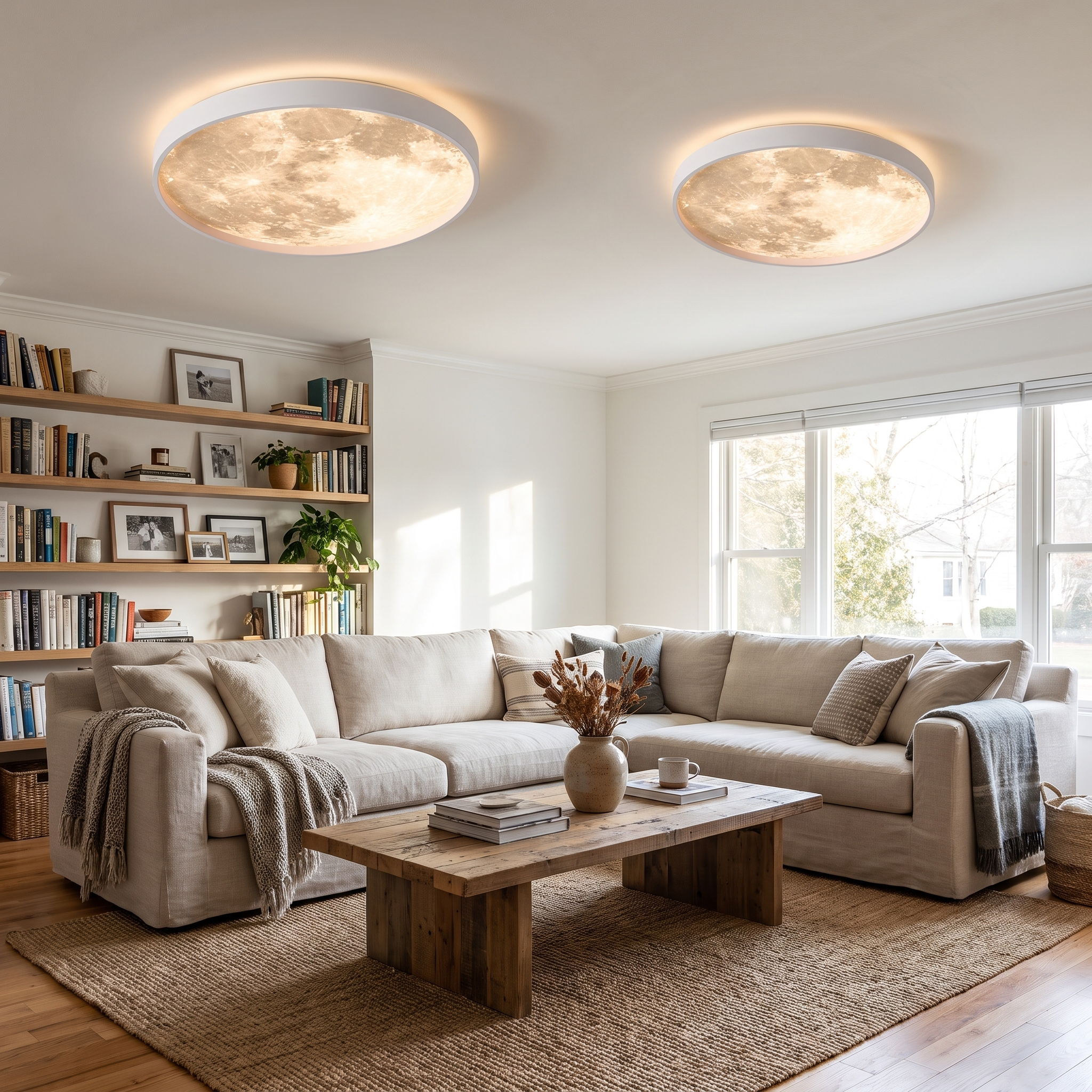 Moon Round LED Flush Mount Ceiling Light in Black or White 8