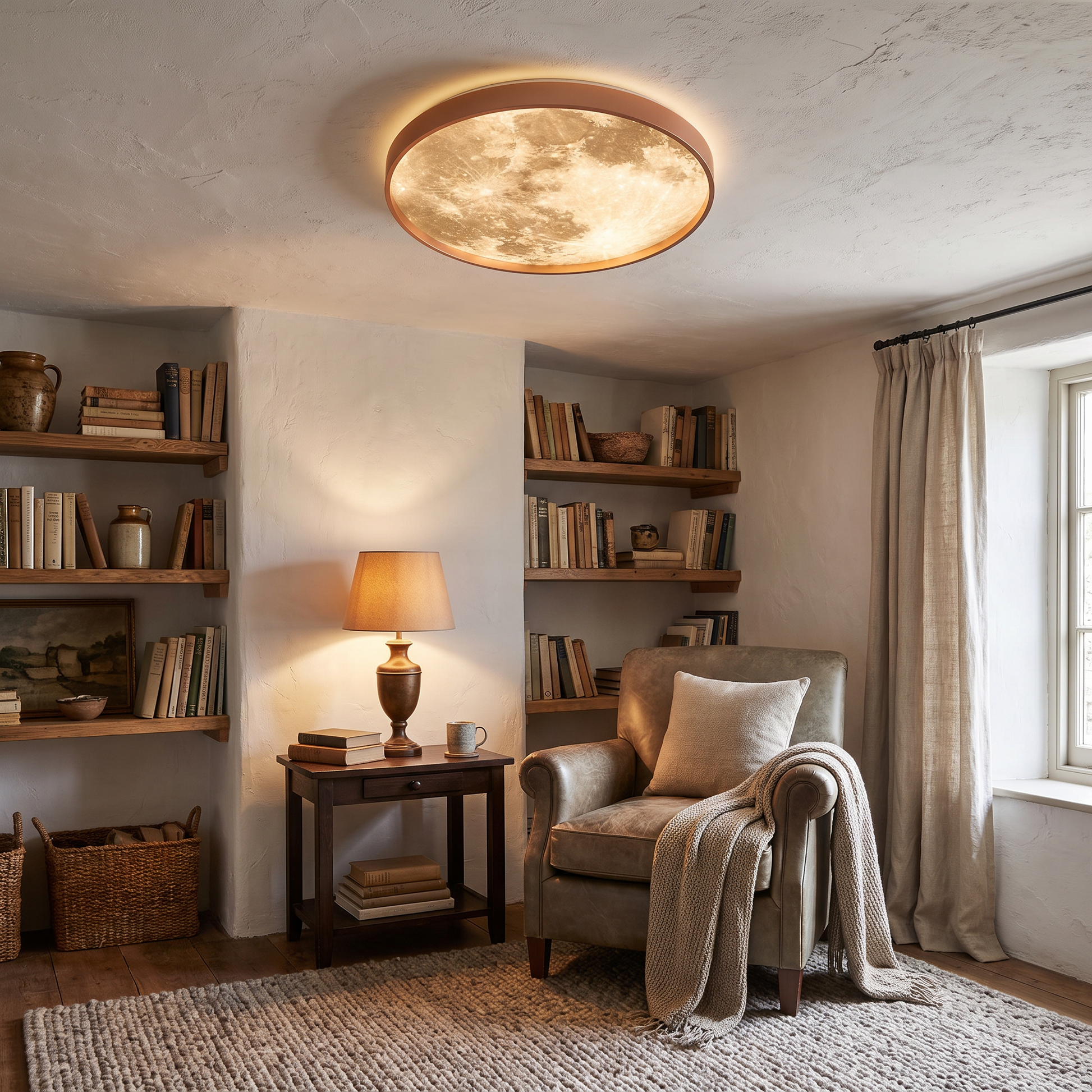 Moon Round LED Flush Mount Ceiling Light in Black or White 9