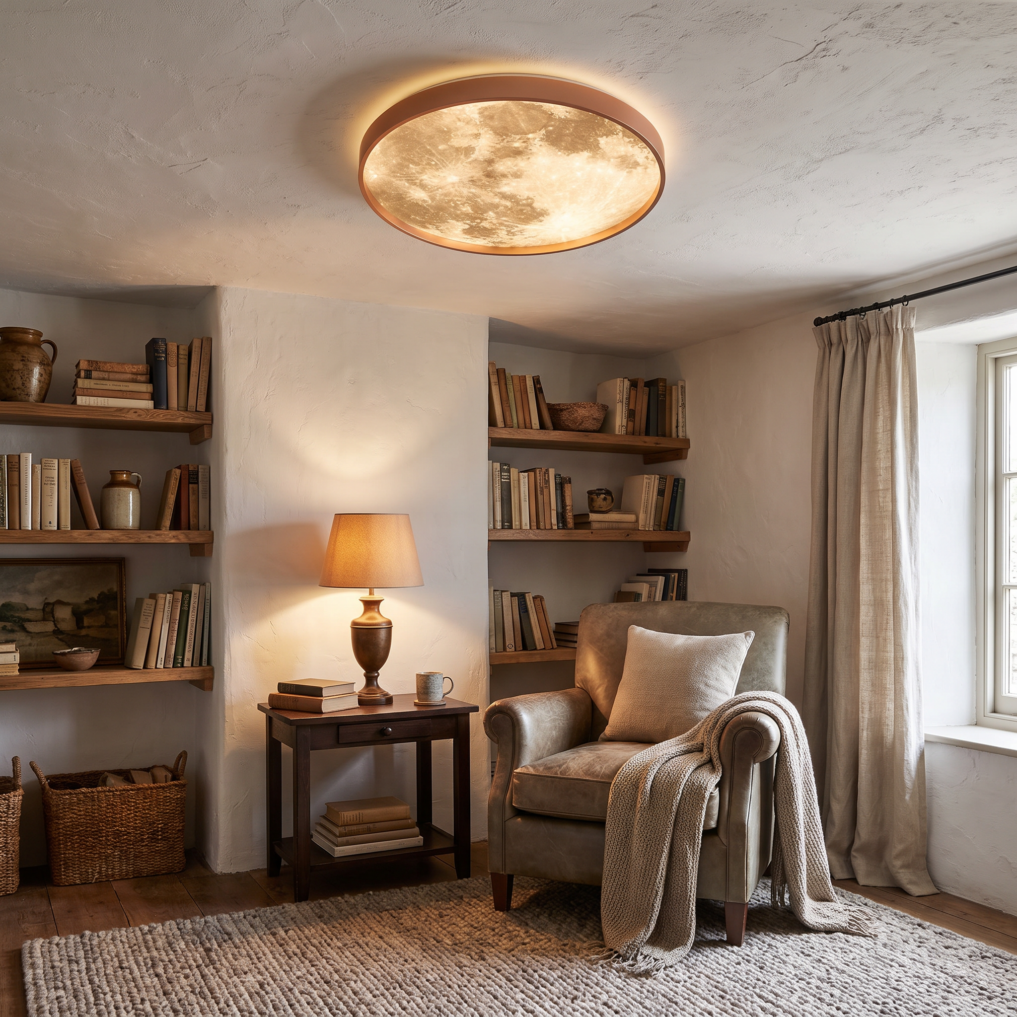 Moon Round LED Flush Mount Ceiling Light in Black or White 9