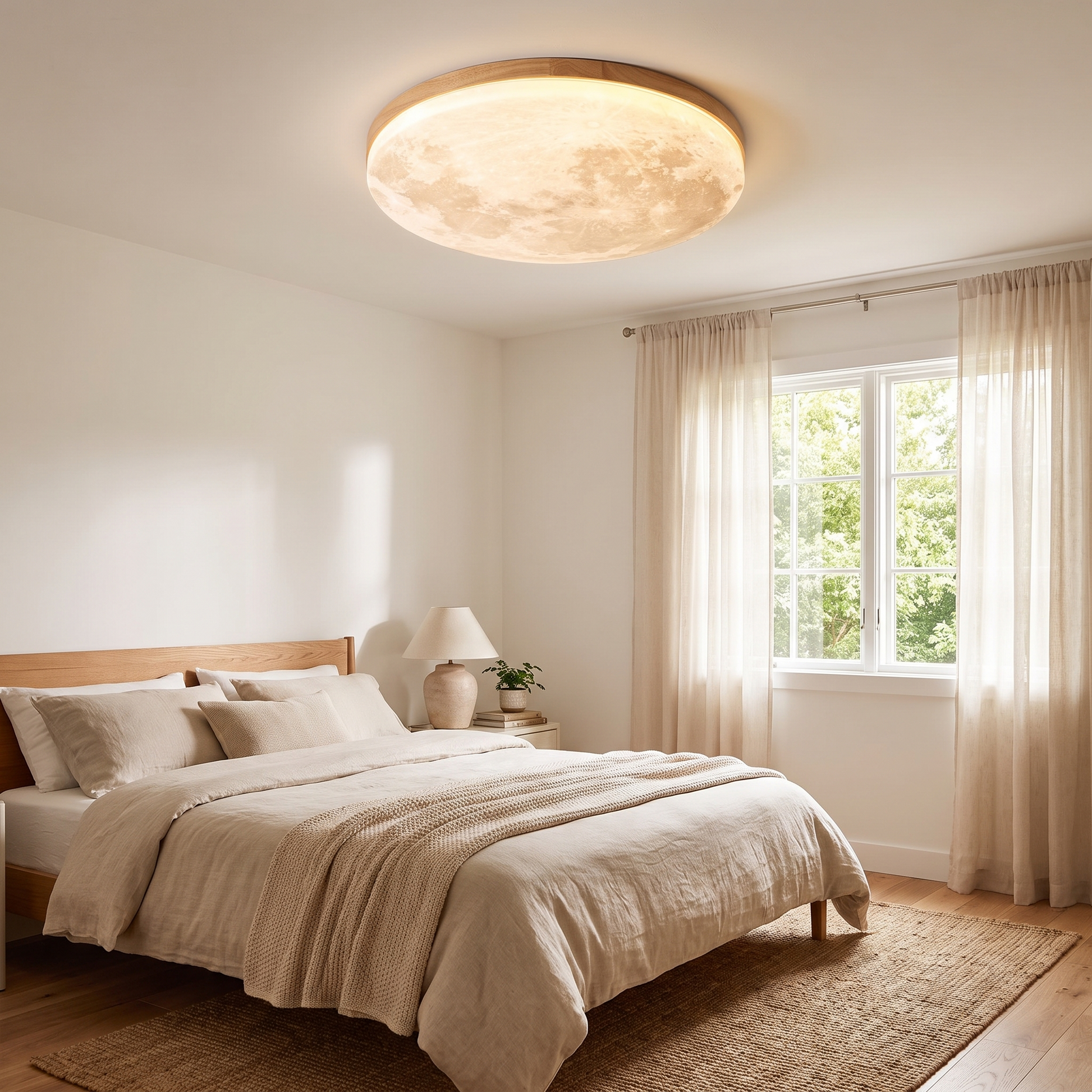 Moon Round Wood Finish LED Flush Mount Ceiling Light 1