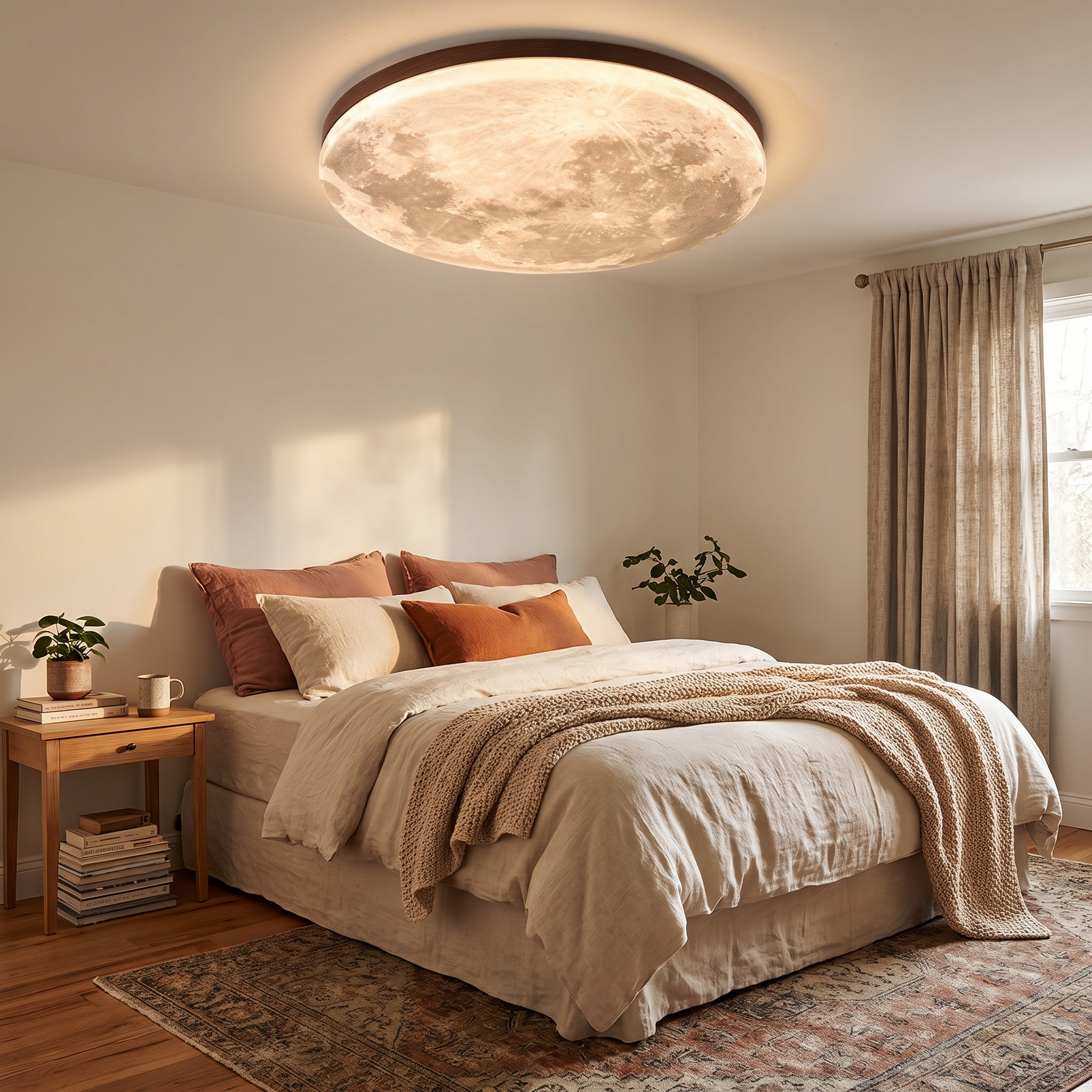 Moon Round Wood Finish LED Flush Mount Ceiling Light 4