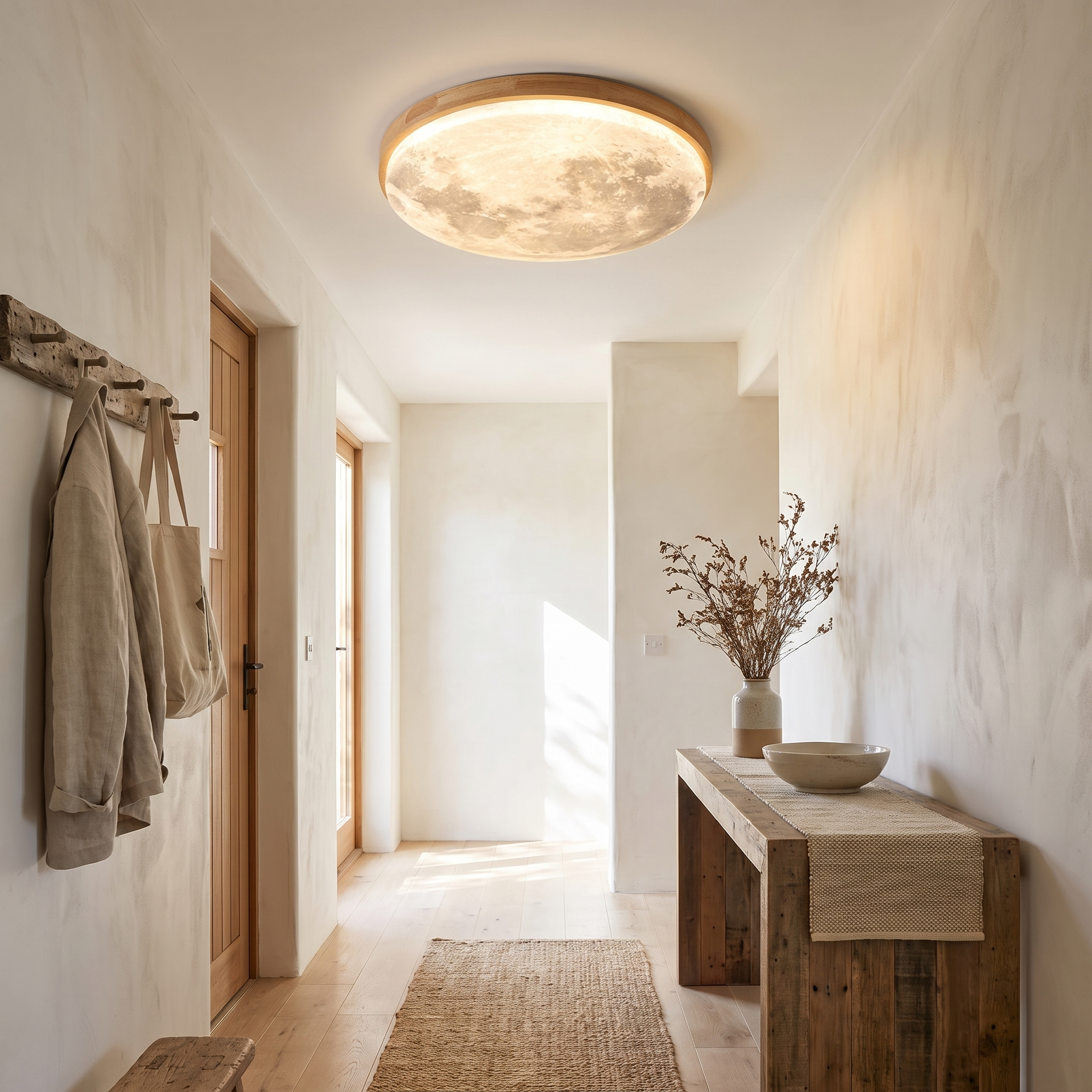 Moon Round Wood Finish LED Flush Mount Ceiling Light 5
