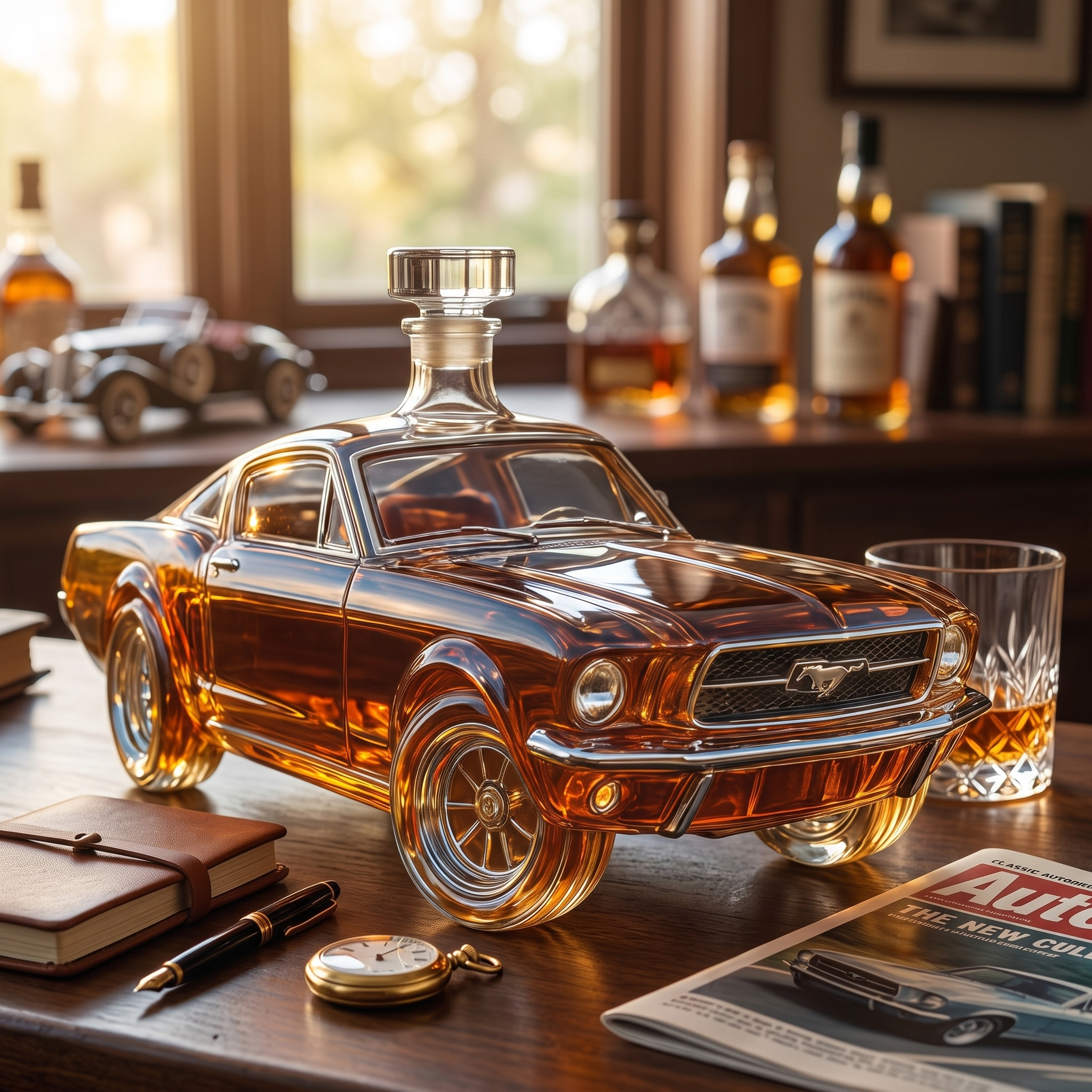 Mustang Car Shaped Glass Whiskey Decanter for Home Bars and Car Fans 7