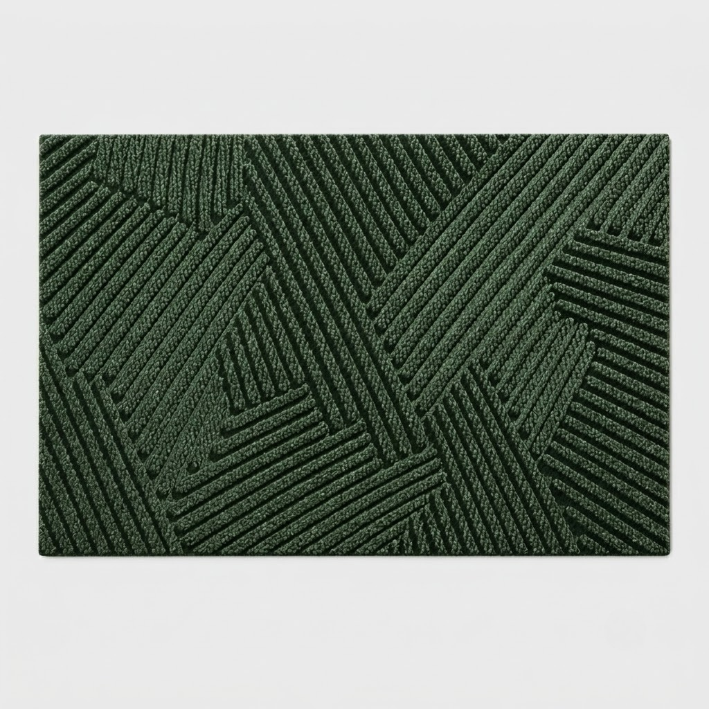 A rectangular dark green textured mat with a raised geometric pattern of interlocking diagonal ridges, shown flat against a light gray background.