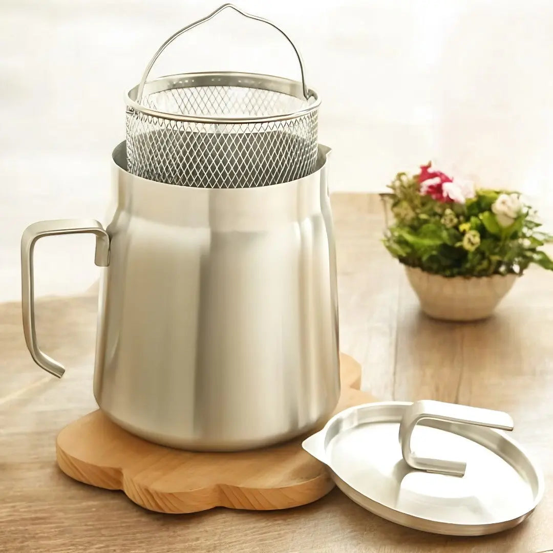 Oil Strainer Frying Pot, Stainless Steel with Built-In Filter Net 3