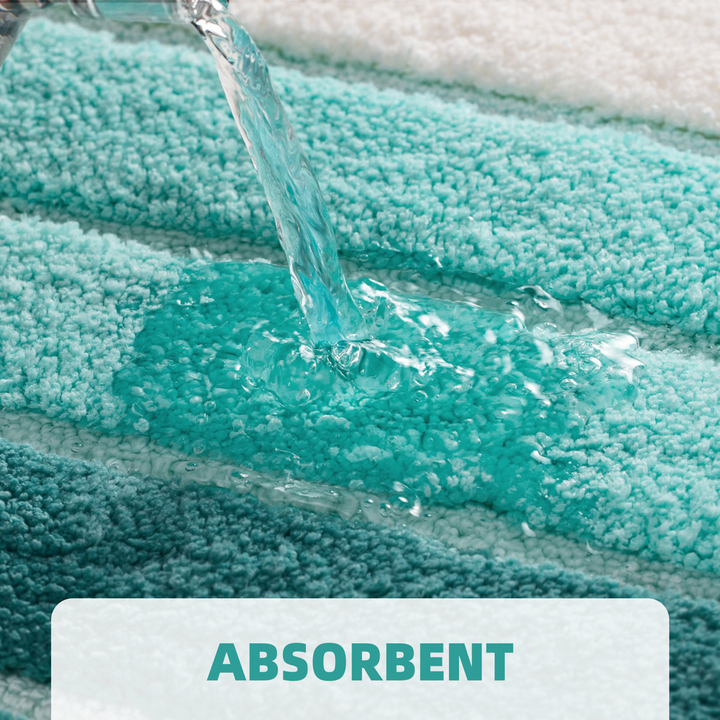 Teal towel with water being poured onto it, labeled 'Absorbent'.