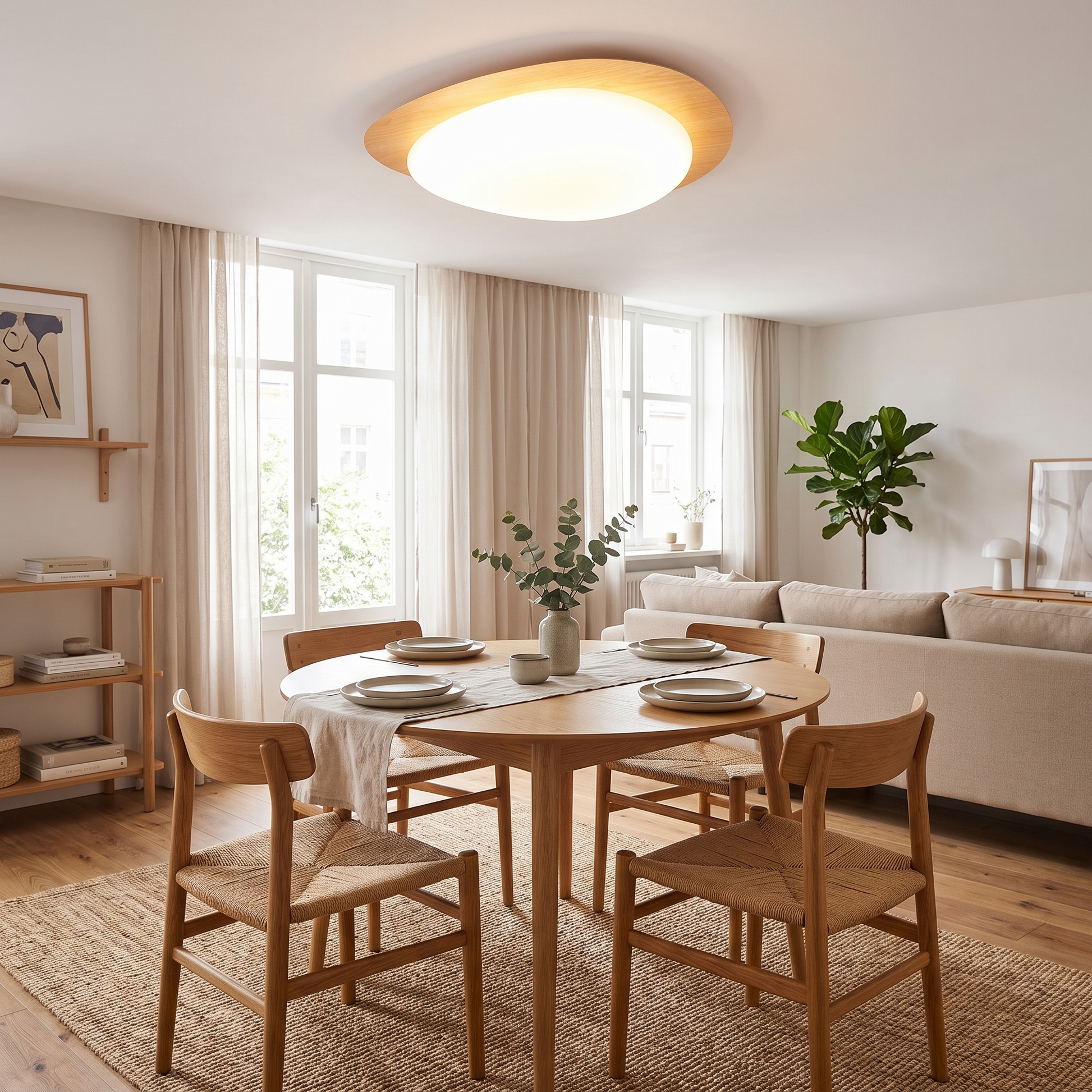 Pebble Shaped Wood Grain LED Flush Mount Ceiling Light 11