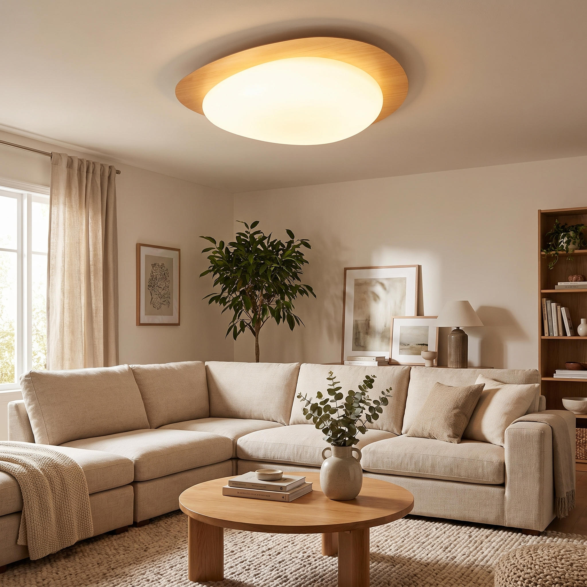 Pebble Shaped Wood Grain LED Flush Mount Ceiling Light 12