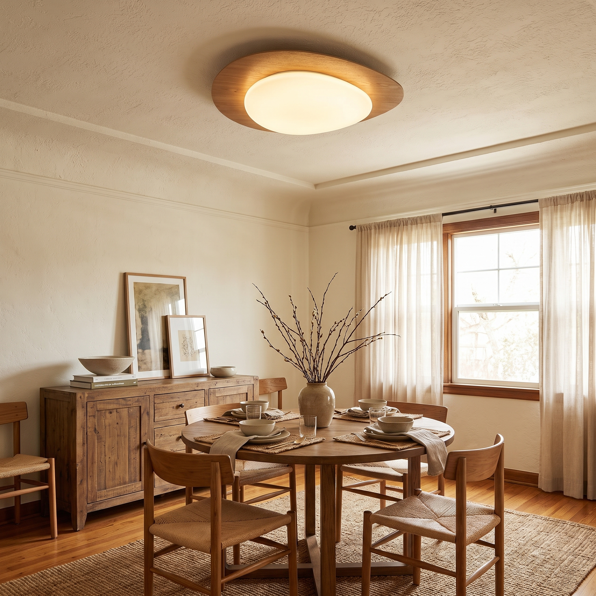 Pebble Shaped Wood Grain LED Flush Mount Ceiling Light 14