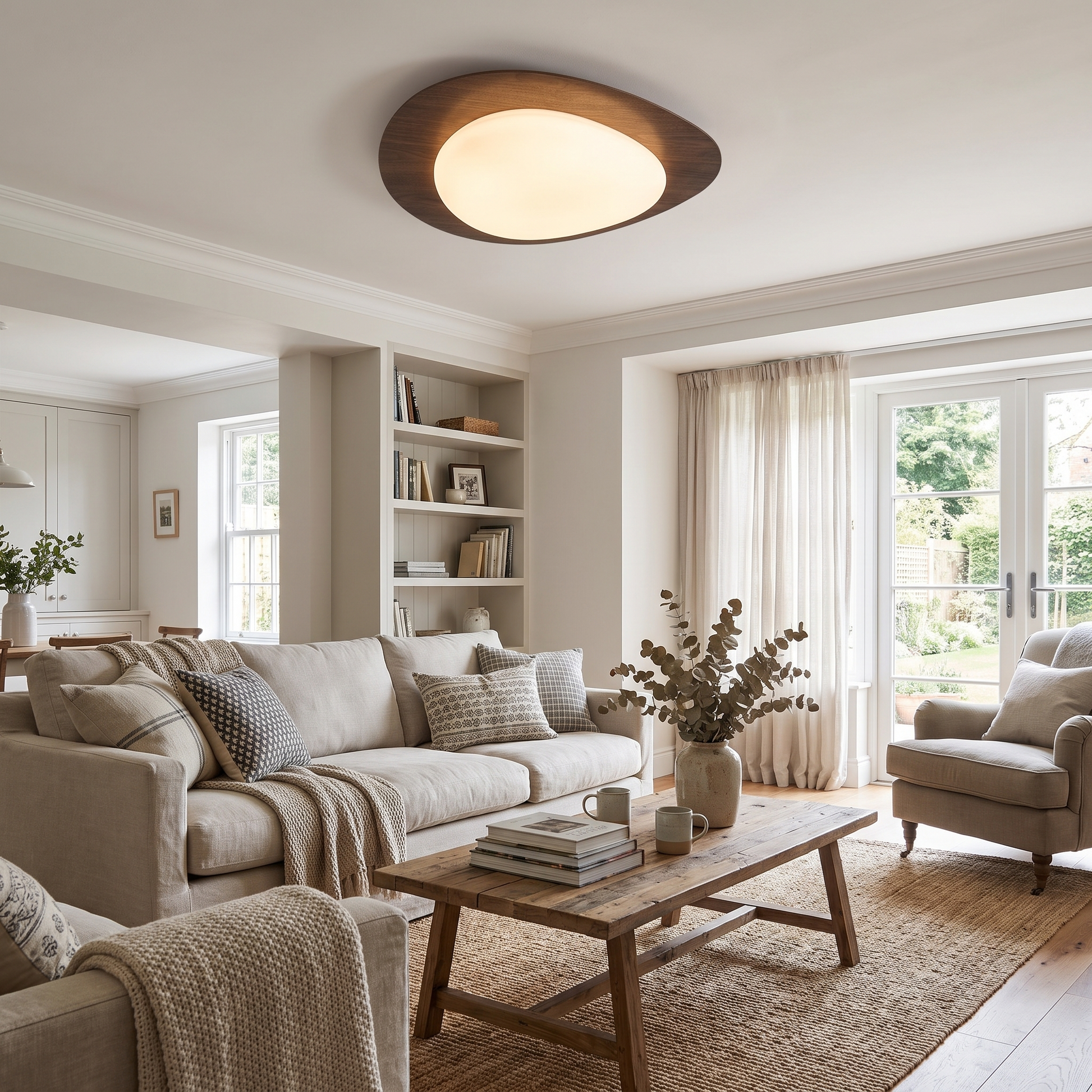 Pebble Shaped Wood Grain LED Flush Mount Ceiling Light 16