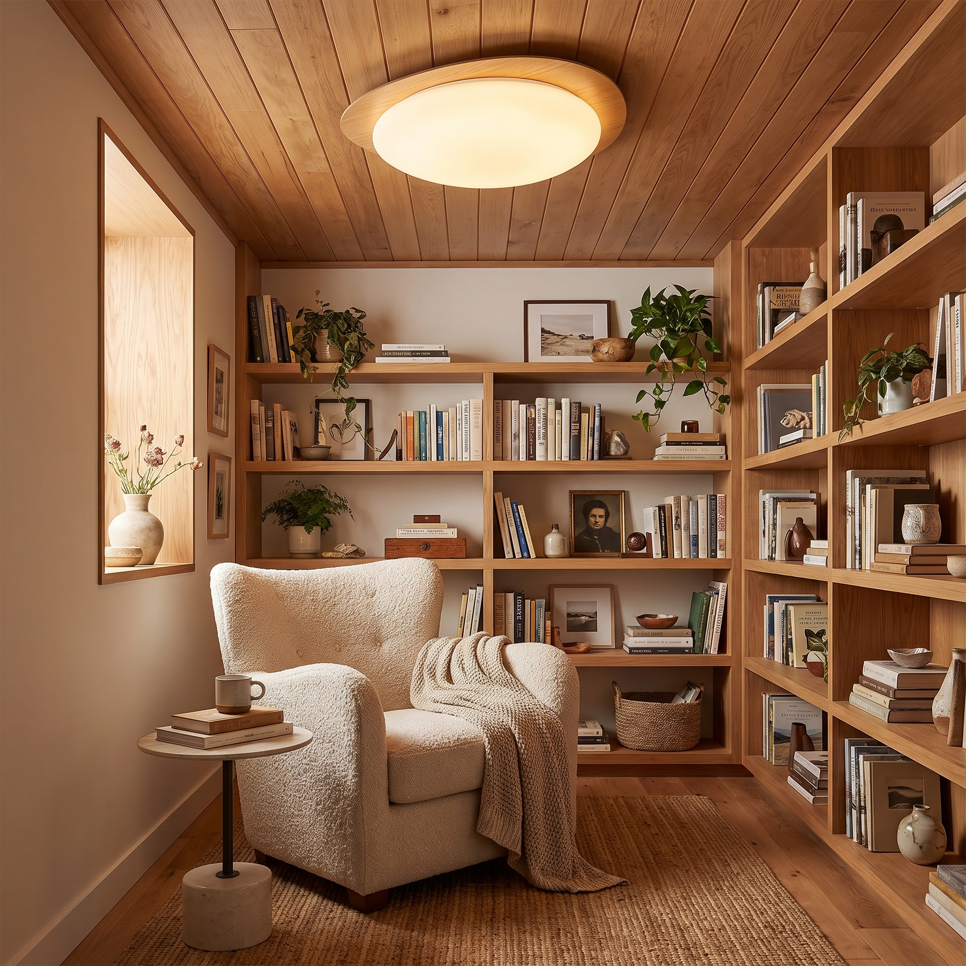 Pebble Shaped Wood Grain LED Flush Mount Ceiling Light 17