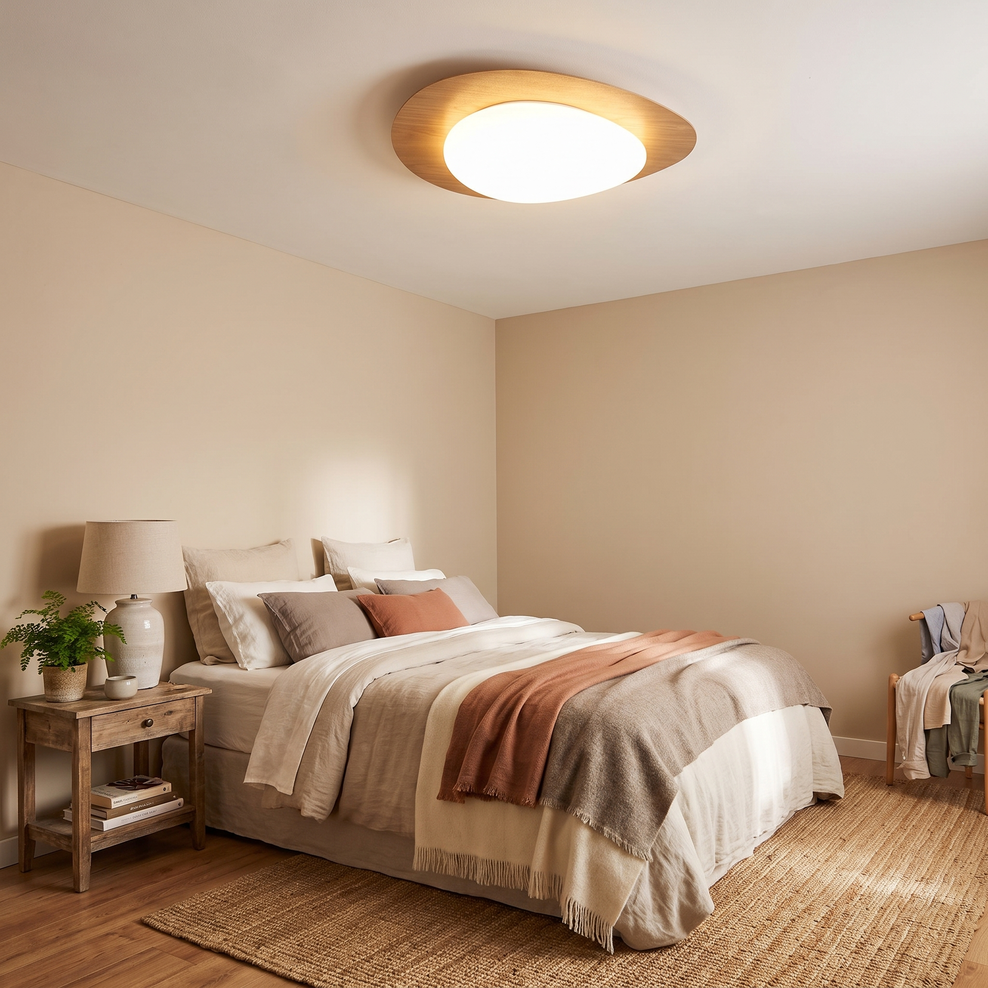 Pebble Shaped Wood Grain LED Flush Mount Ceiling Light 2