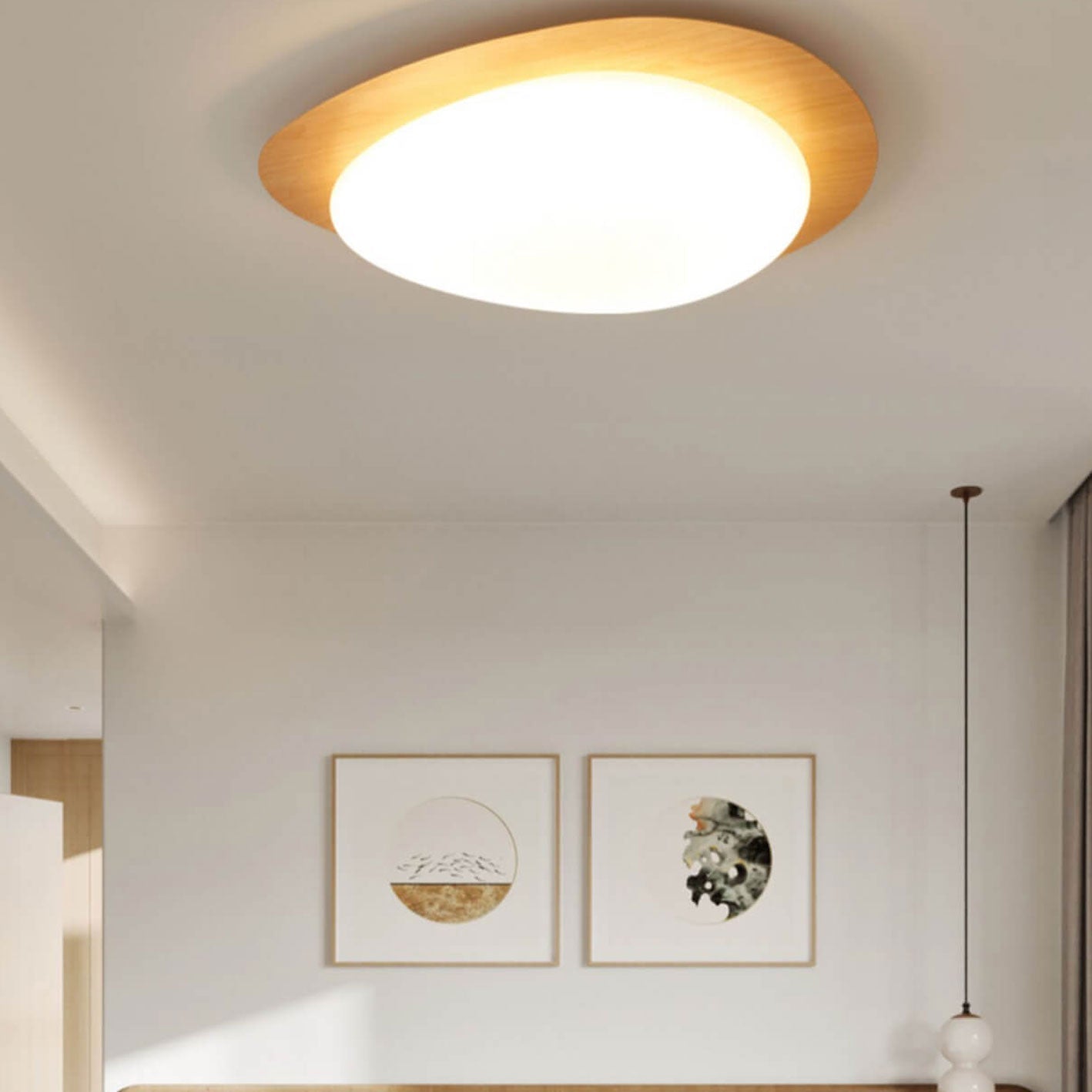 Pebble Shaped Wood Grain LED Flush Mount Ceiling Light 5