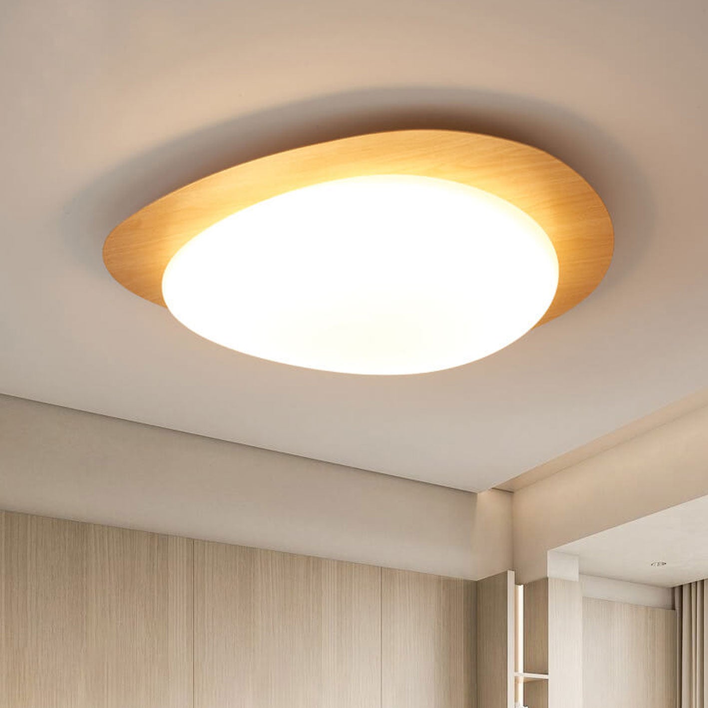 Pebble Shaped Wood Grain LED Flush Mount Ceiling Light 6