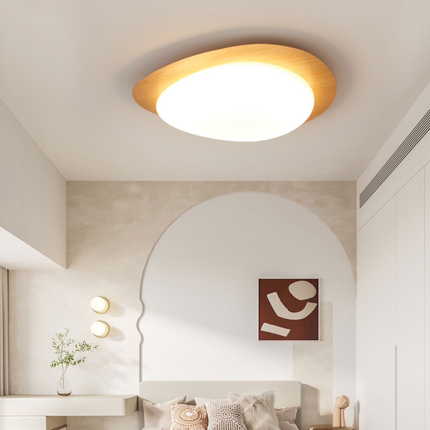 Pebble Shaped Wood Grain LED Flush Mount Ceiling Light 8