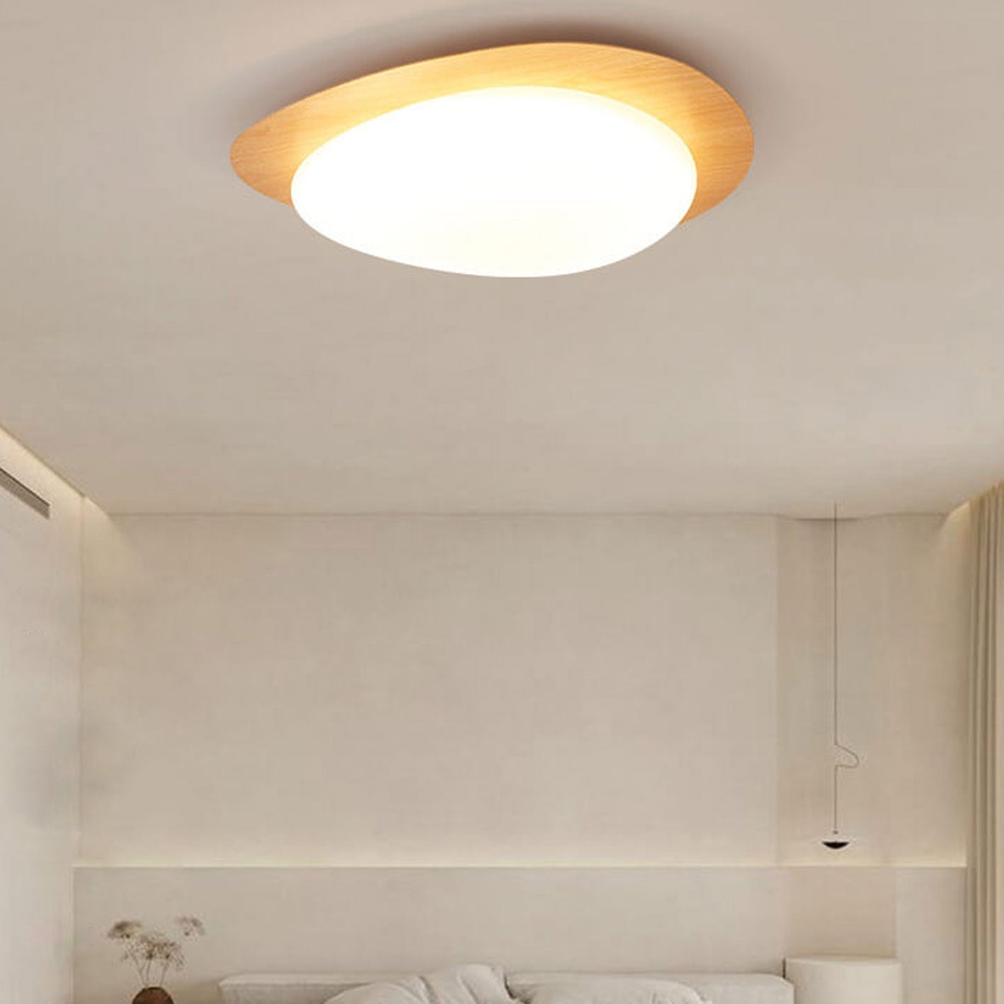 Pebble Shaped Wood Grain LED Flush Mount Ceiling Light 9