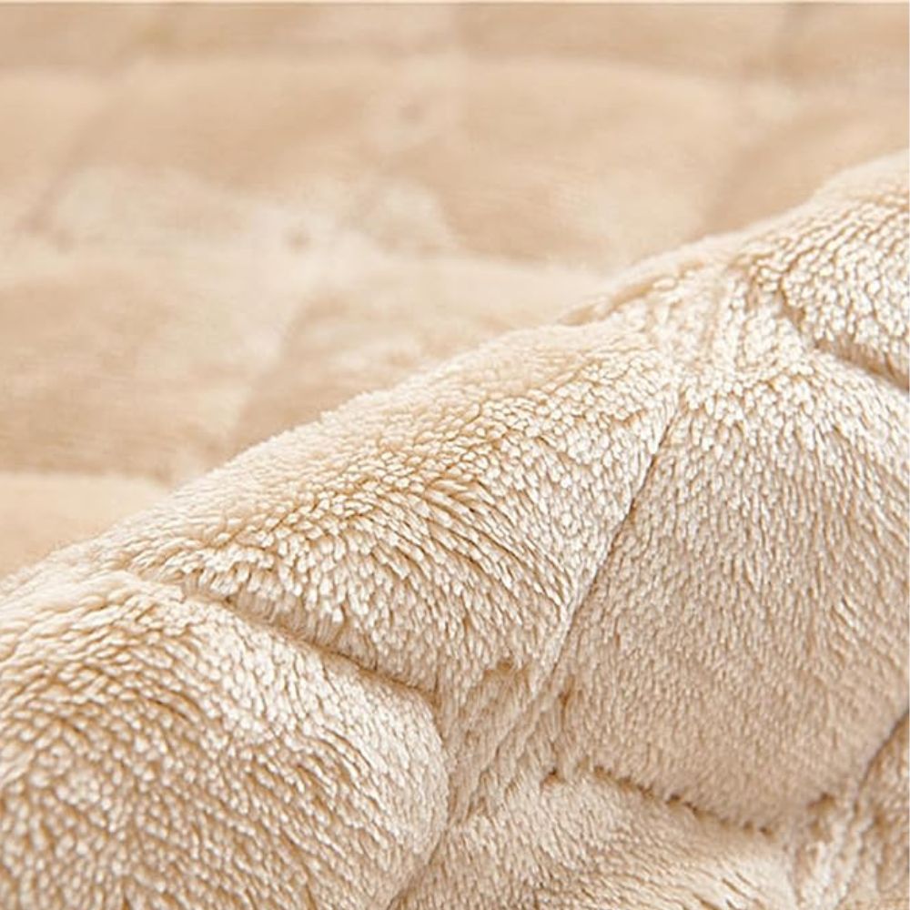 Close-up of beige textured fabric