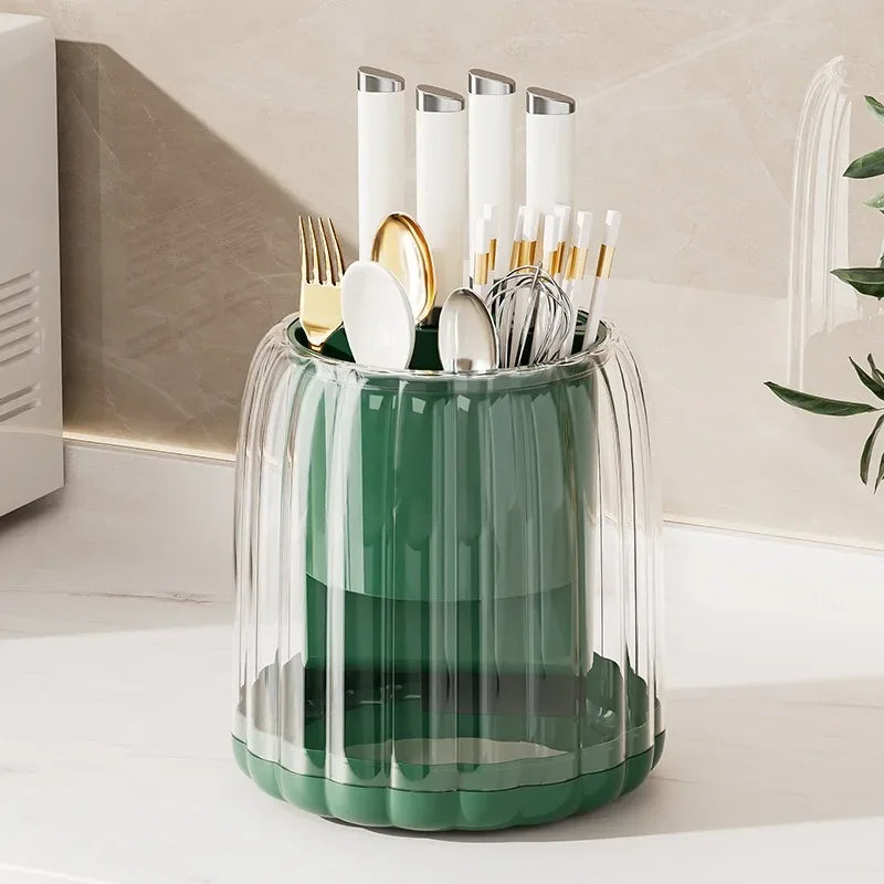 Rotating Kitchen Utensil Holder, Plastic with Drainage Tray 0