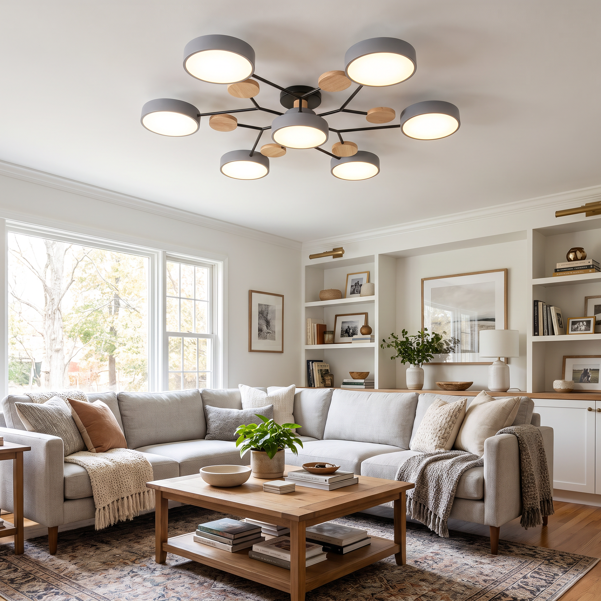 Round Molecule Branch LED Semi-Flush Ceiling Light for Living Rooms 12