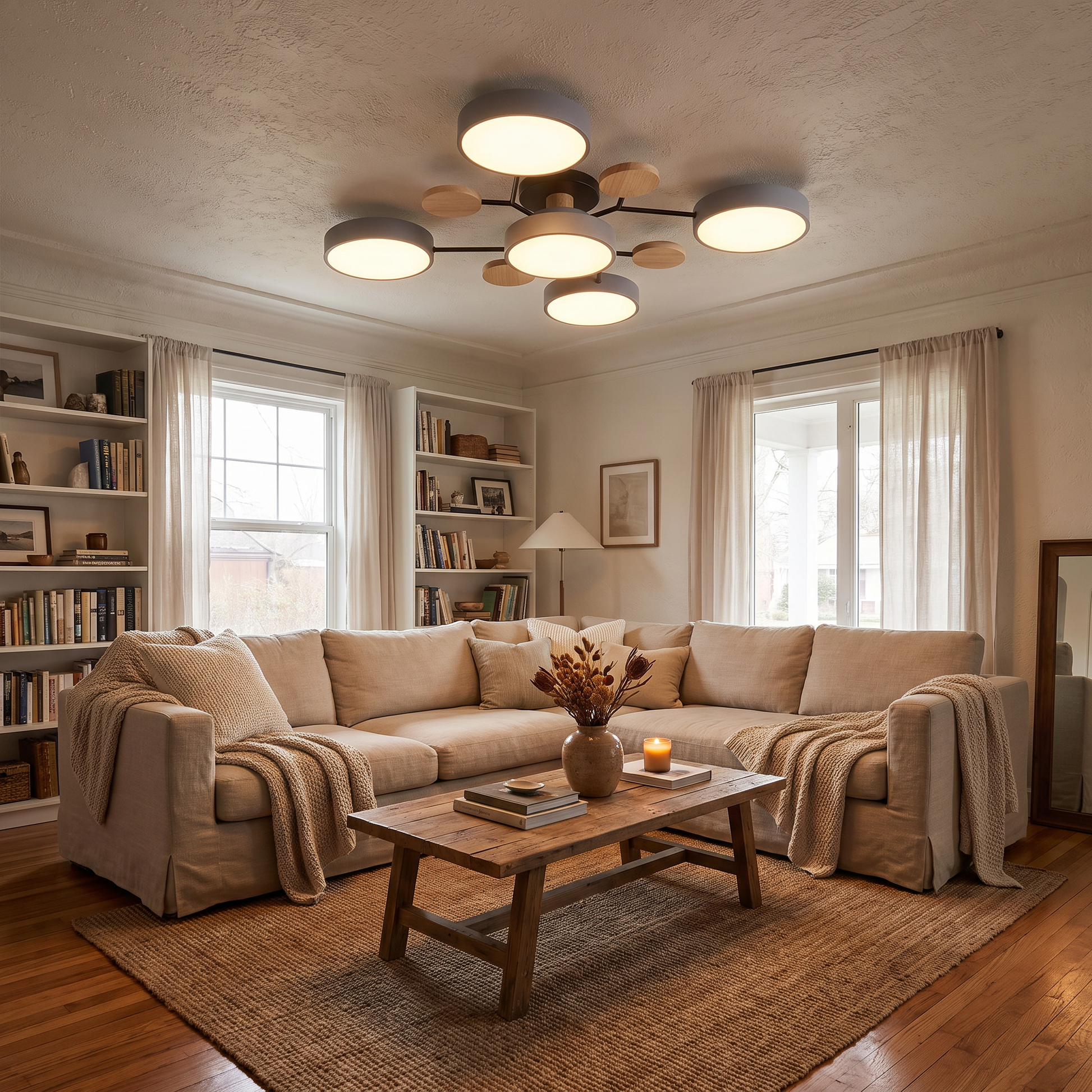 Round Molecule Branch LED Semi-Flush Ceiling Light for Living Rooms 6