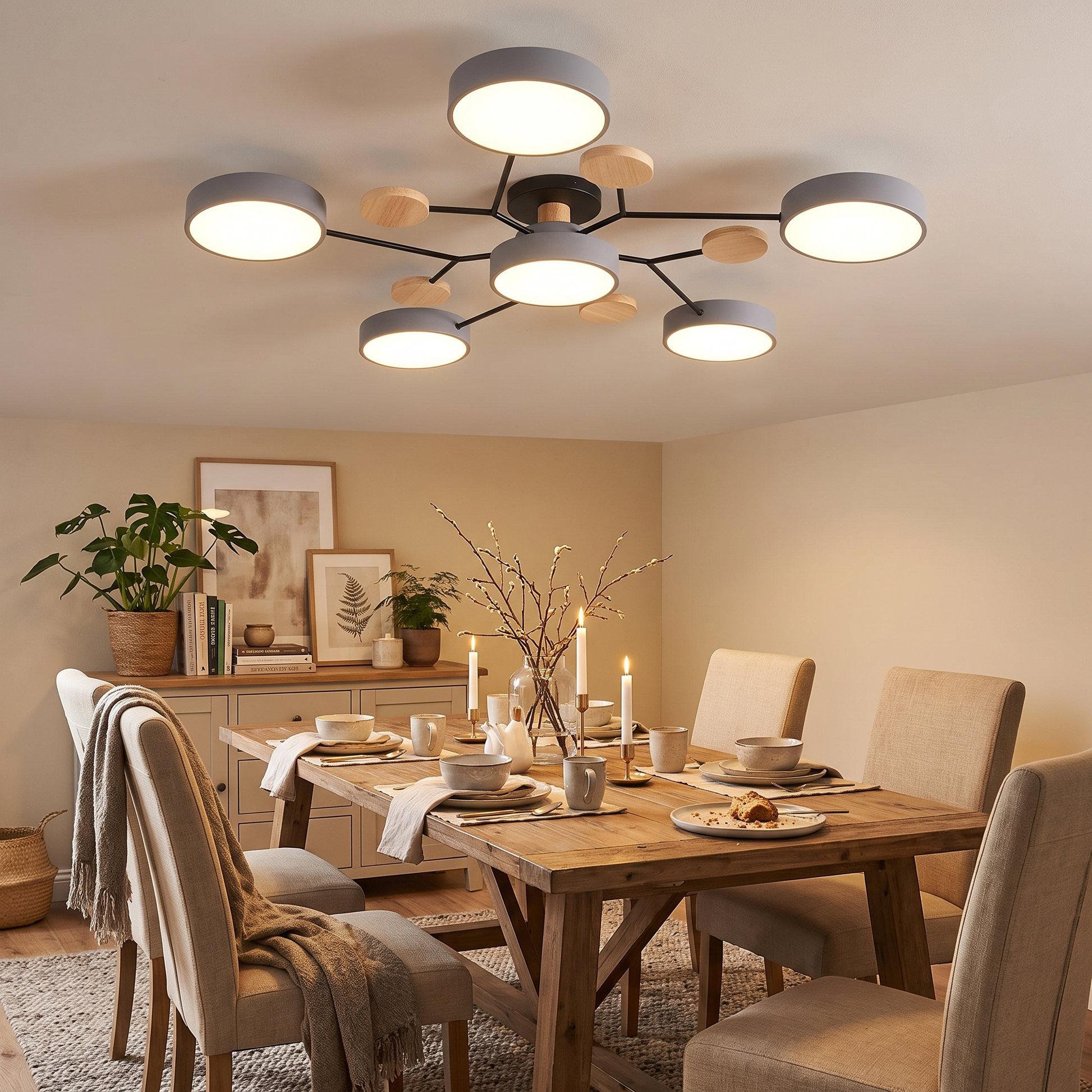 Round Molecule Branch LED Semi-Flush Ceiling Light for Living Rooms 9