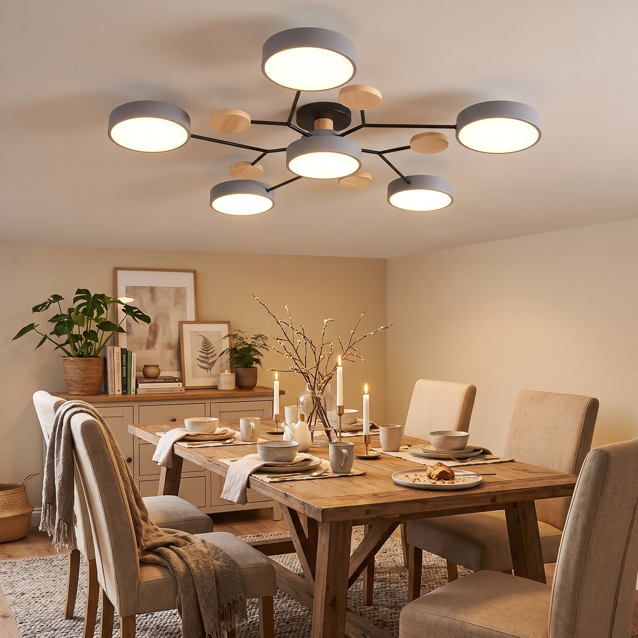Round Molecule Branch LED Semi-Flush Ceiling Light for Living Rooms 9