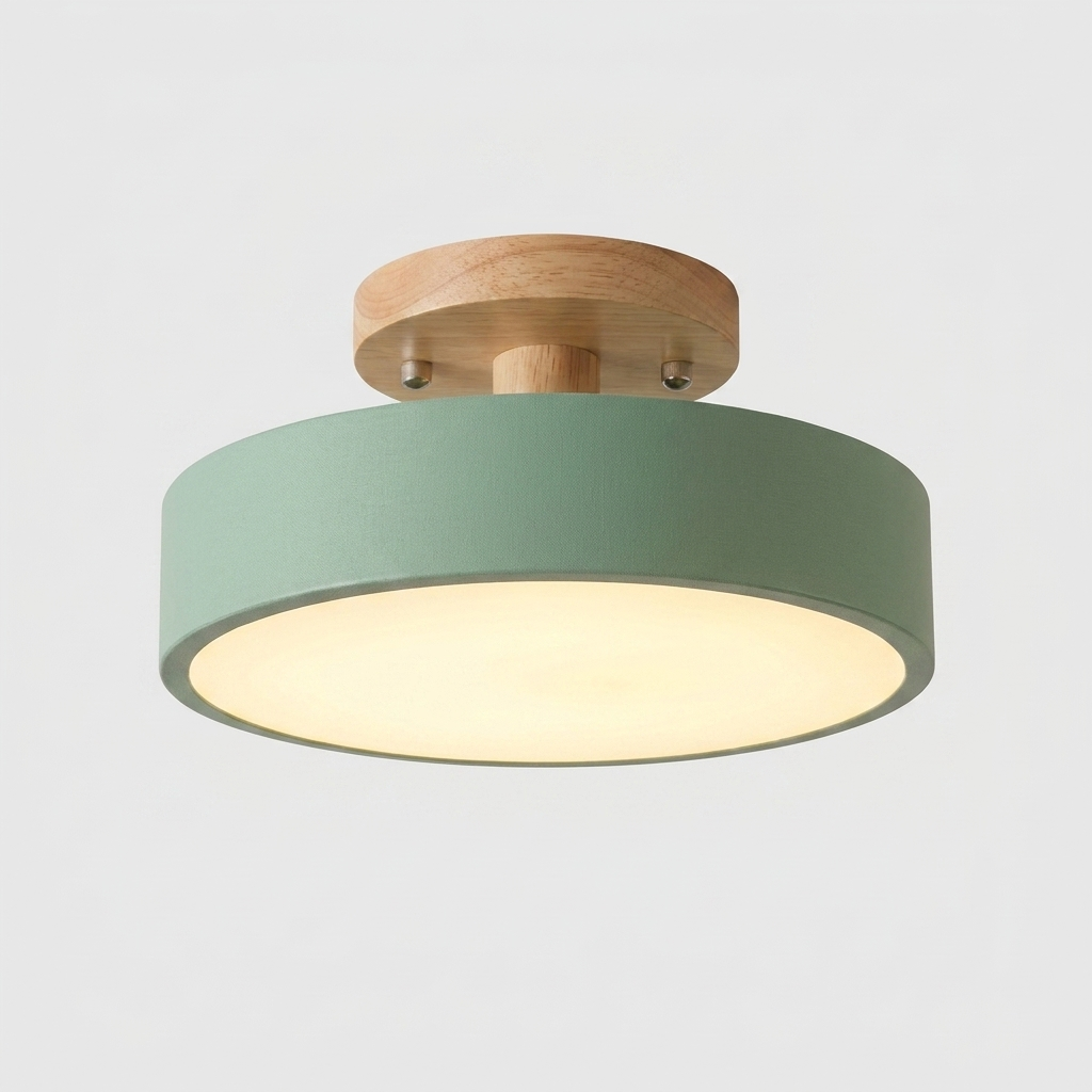 Round Wood LED Semi-Flush Ceiling Light in Five Color Options 0