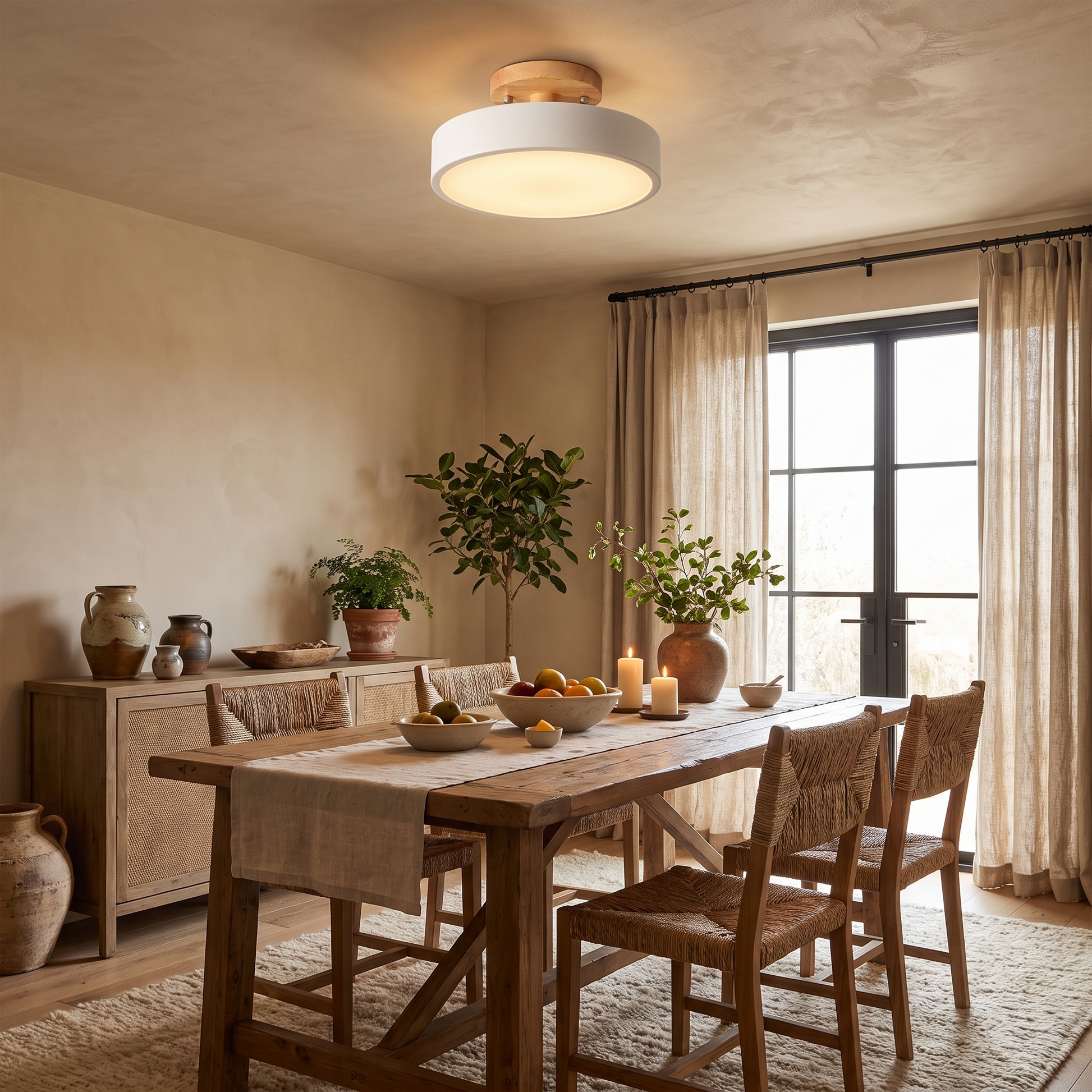 Round Wood LED Semi-Flush Ceiling Light in Five Color Options 10