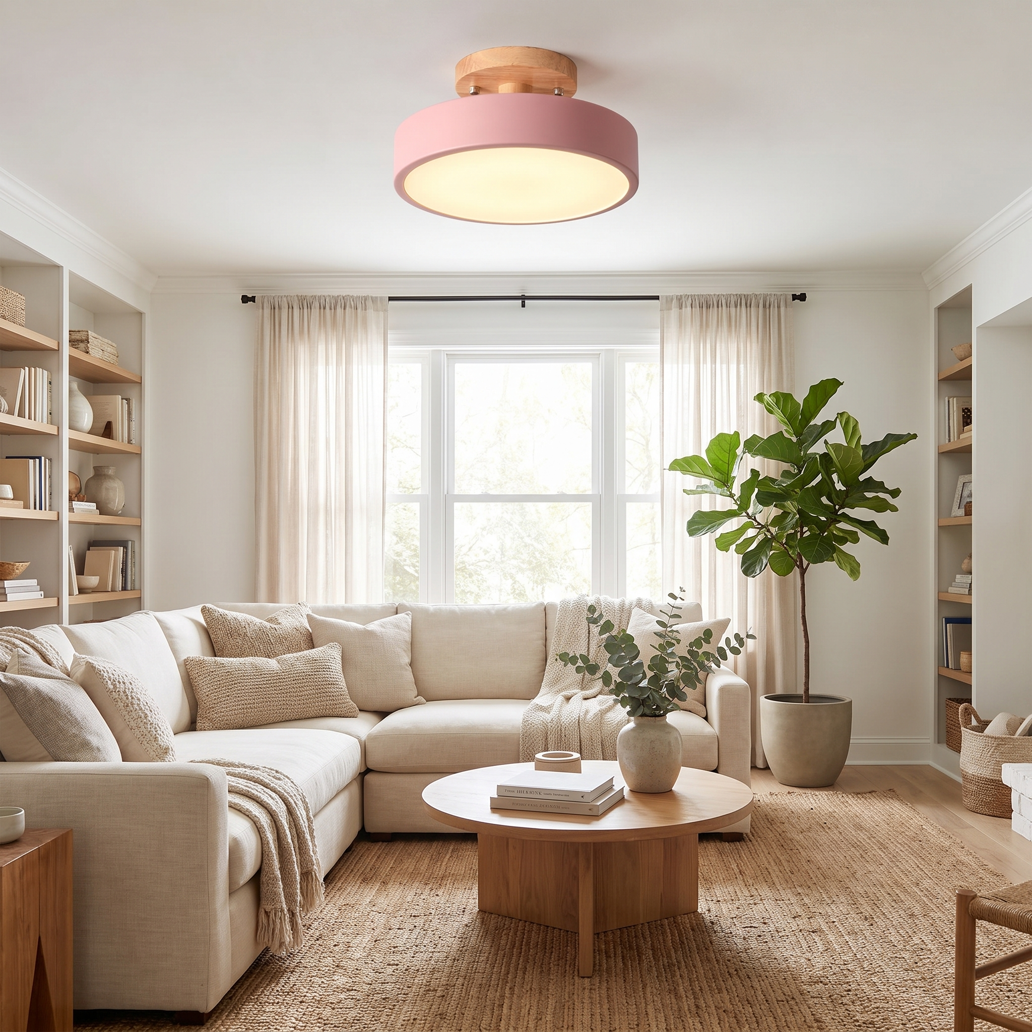 Round Wood LED Semi-Flush Ceiling Light in Five Color Options 11
