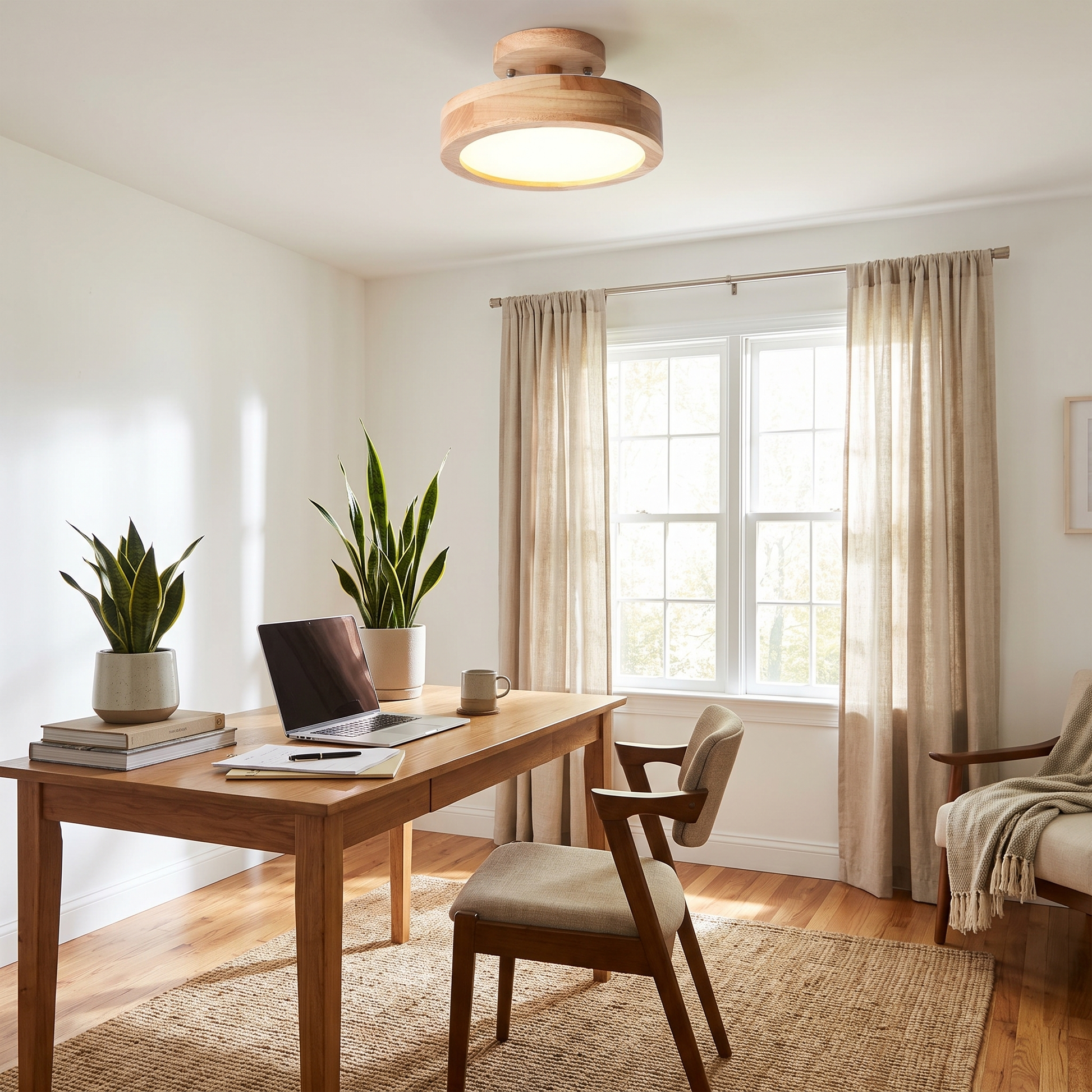 Round Wood LED Semi-Flush Ceiling Light in Five Color Options 13