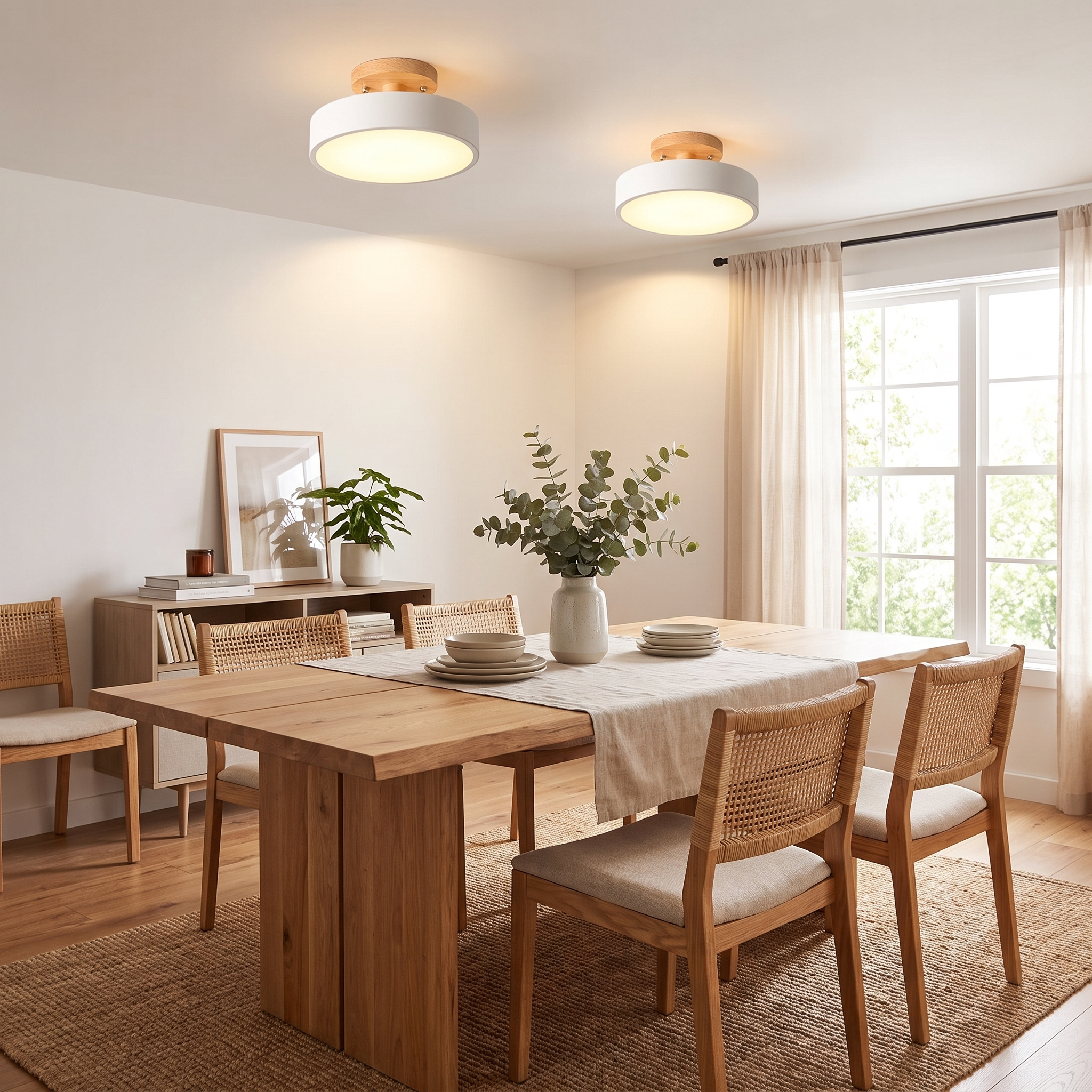 Round Wood LED Semi-Flush Ceiling Light in Five Color Options 5