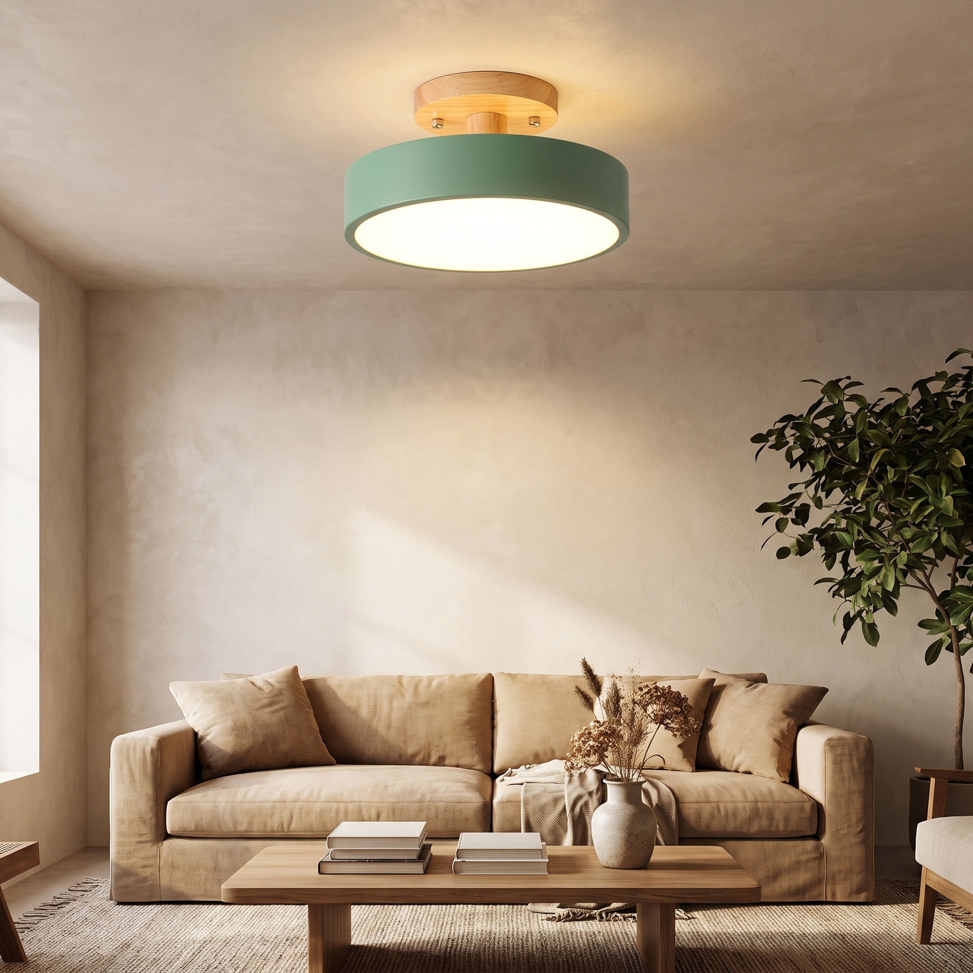 Round Wood LED Semi-Flush Ceiling Light in Five Color Options 6