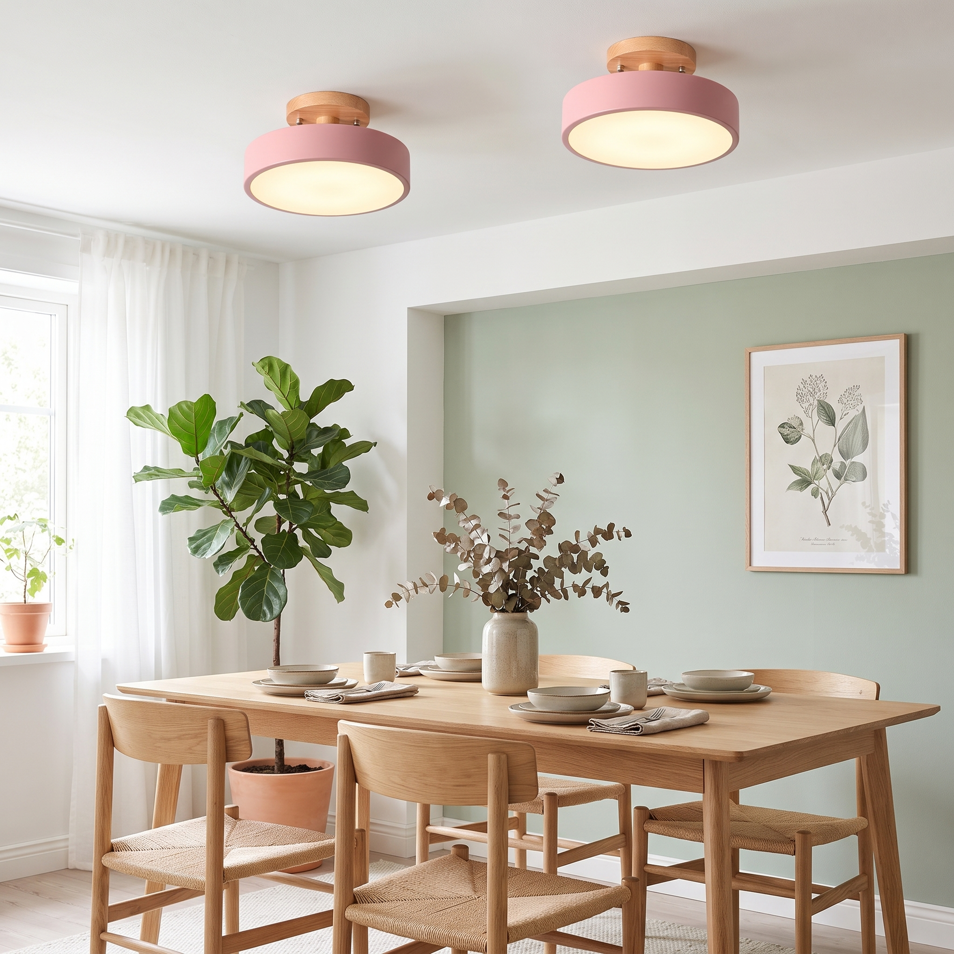 Round Wood LED Semi-Flush Ceiling Light in Five Color Options 7
